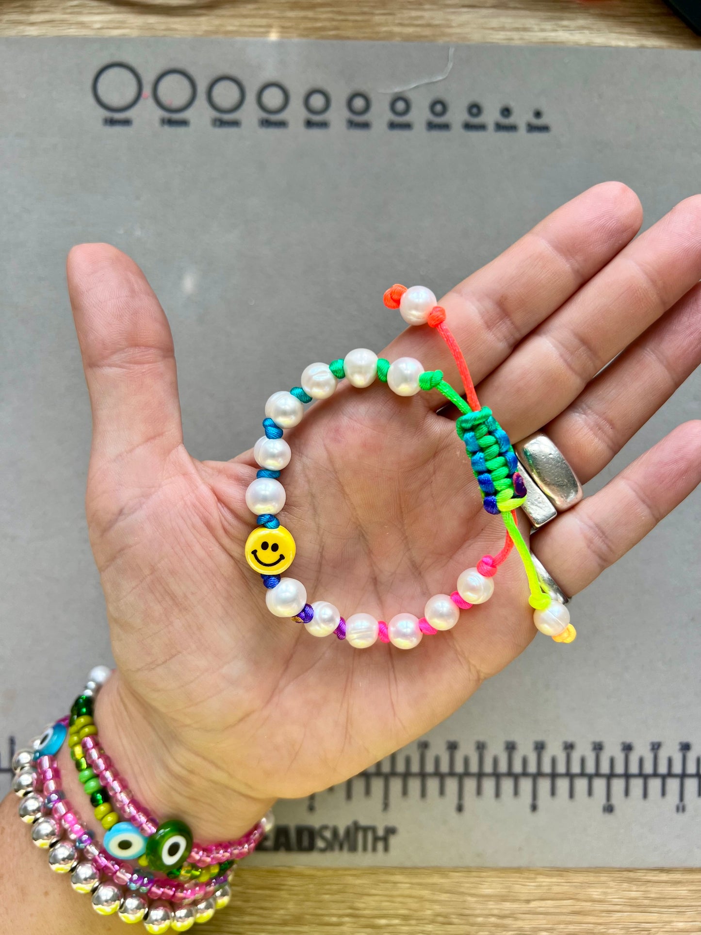 Hand Knotted Neon Smiley Pearl Bracelet ππ€