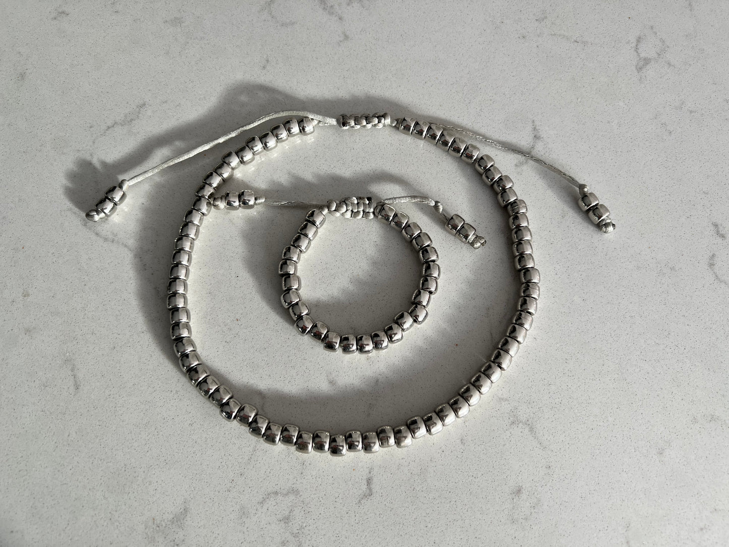 Silver Beaded Necklace & Bracelet Set