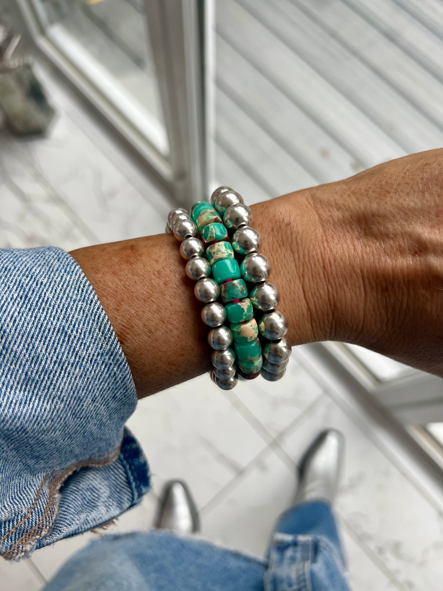 Chunky Stretch Silver Ball Bracelet