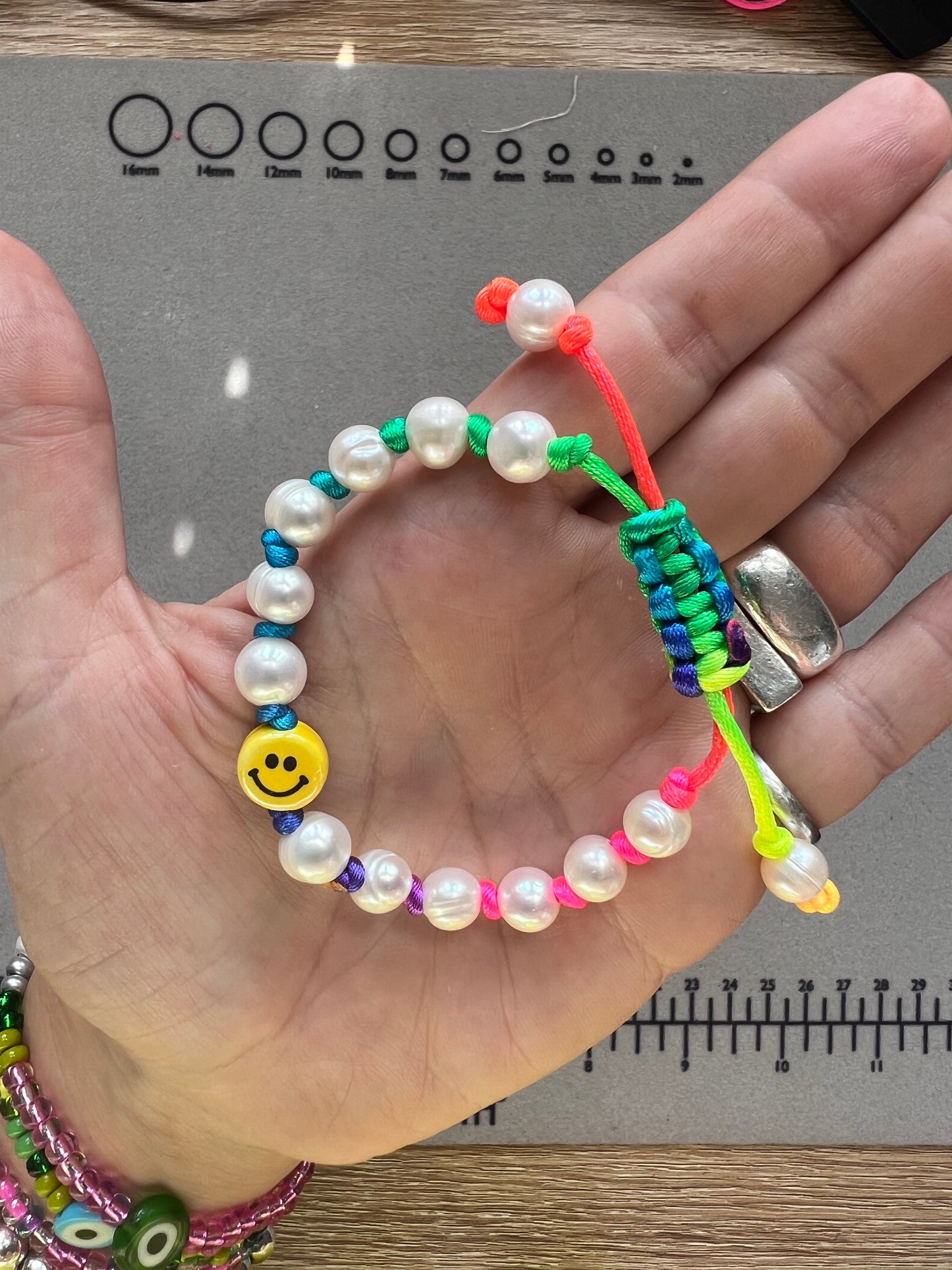 Hand Knotted Neon Smiley Pearl Bracelet ππ€