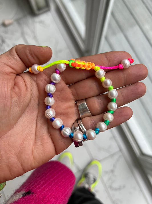 Neon Hand Knotted Pearl Bracelet