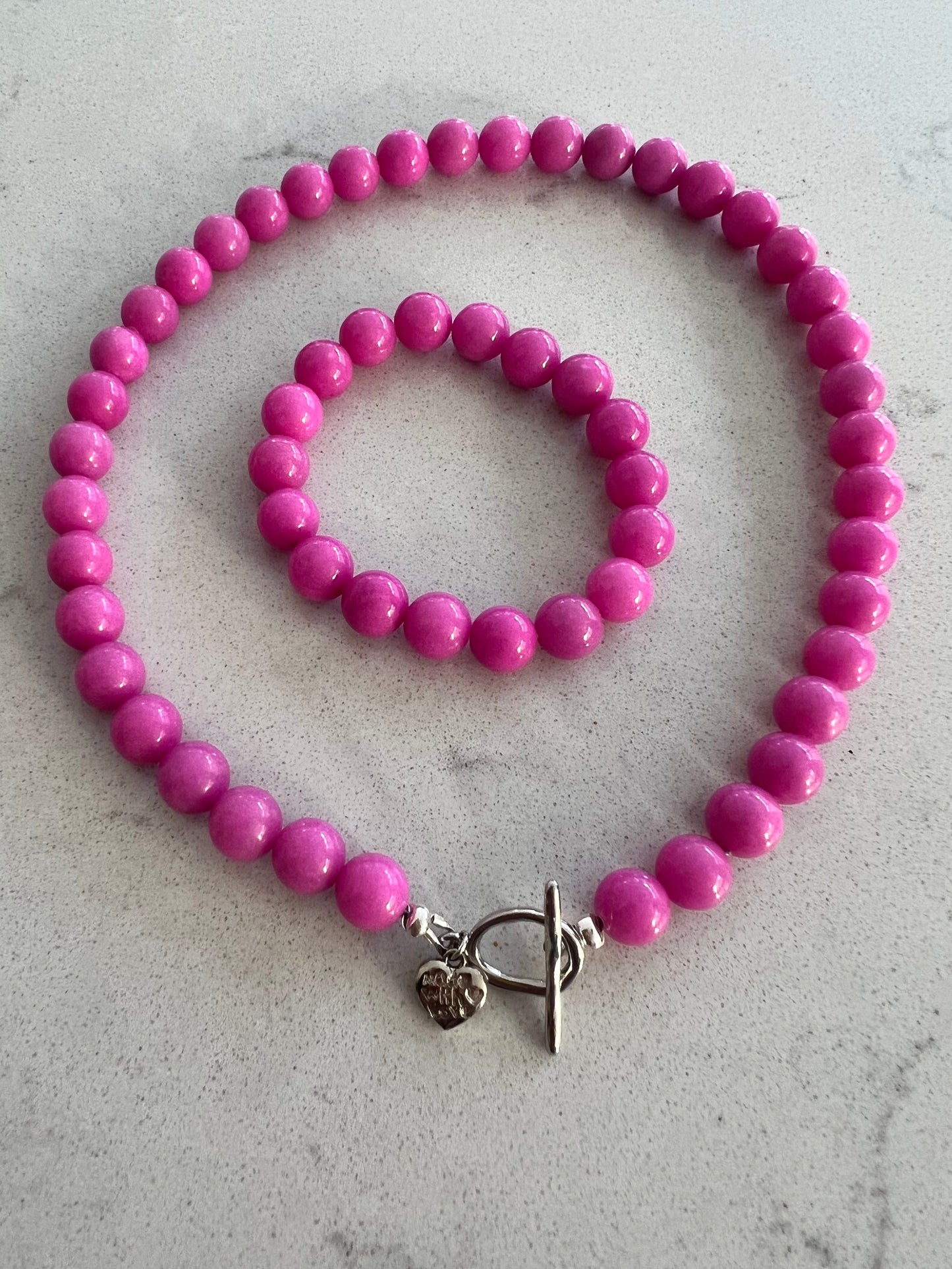 Pink Jade Semi-Precious Necklace & Bracelet Set 🩷