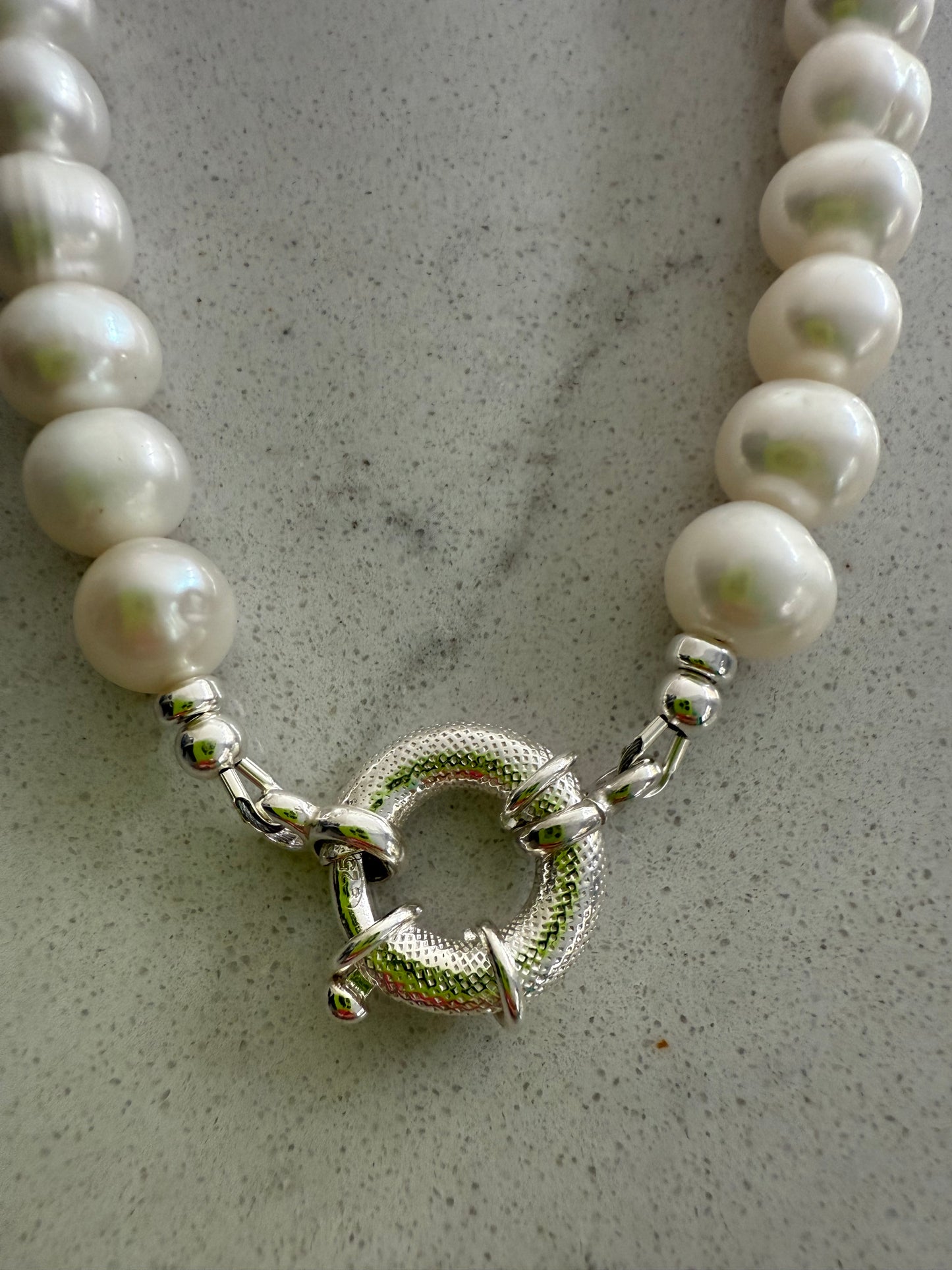 Chunky Pearl Necklace with Jumbo Clasp
