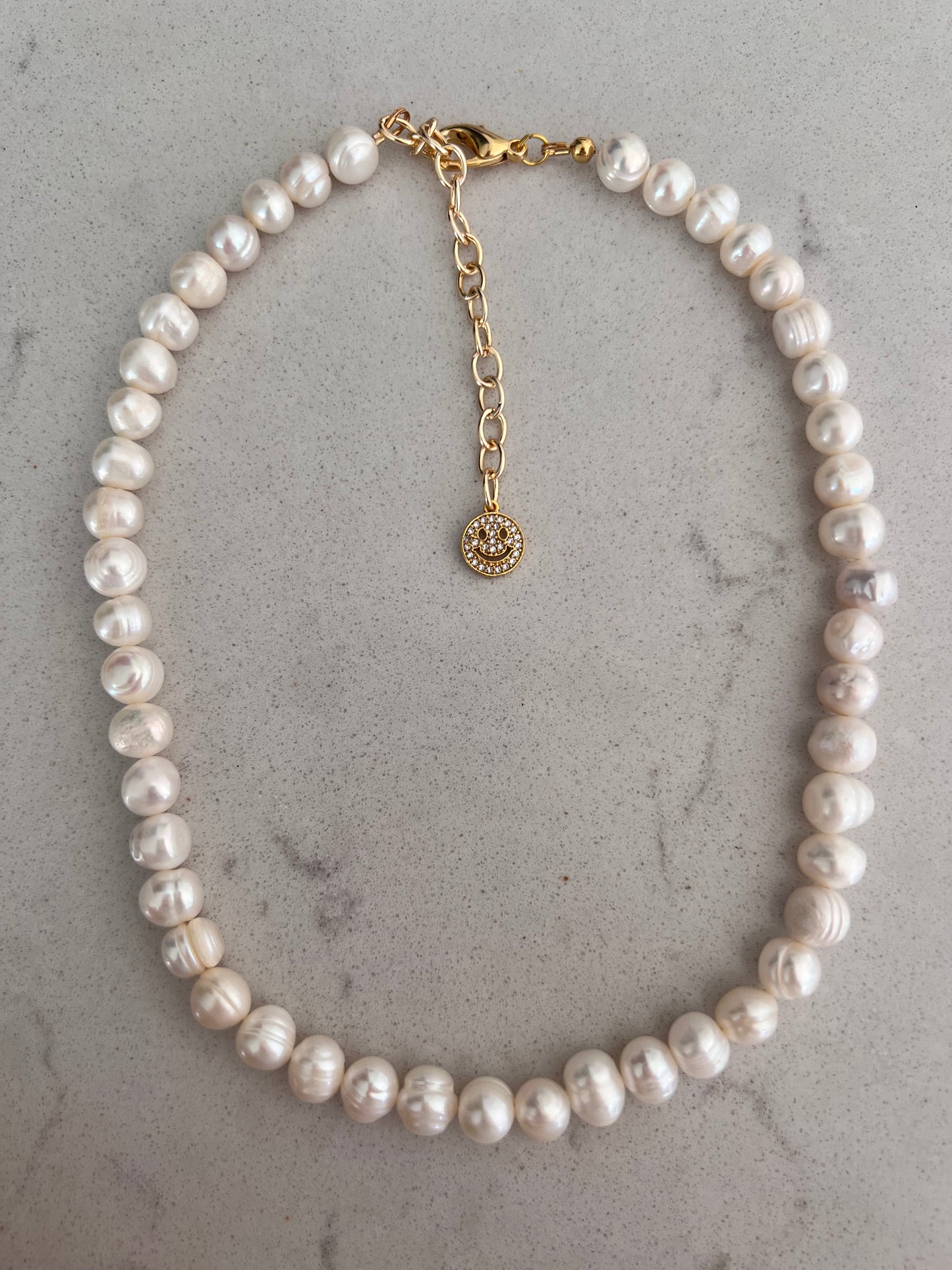 Gold Smiley Freshwater Pearl Necklace