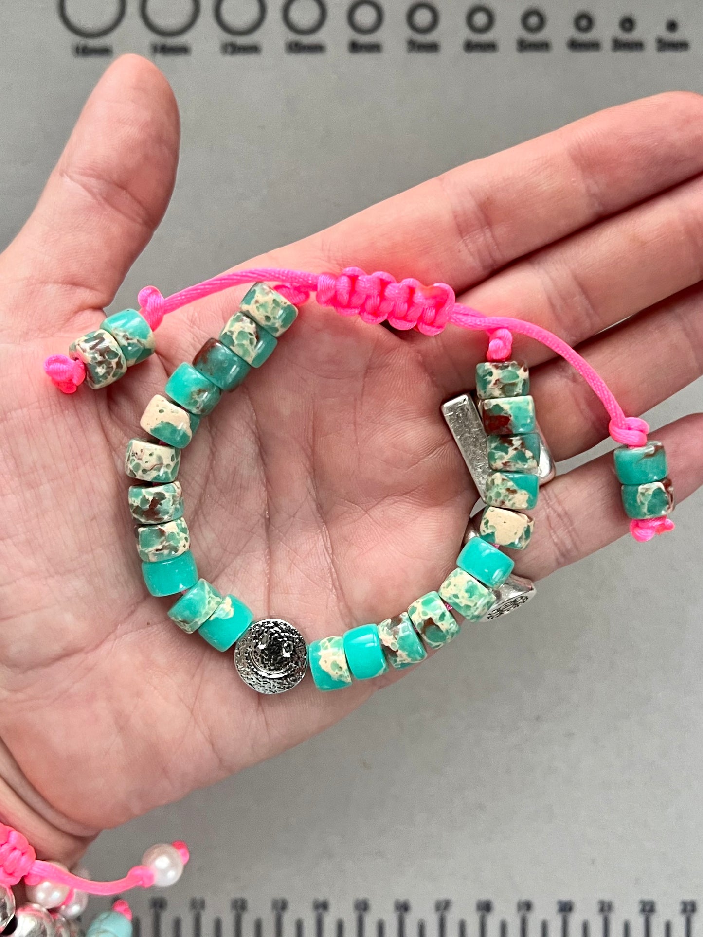Silver Smiley Teal Gemstone Bracelet