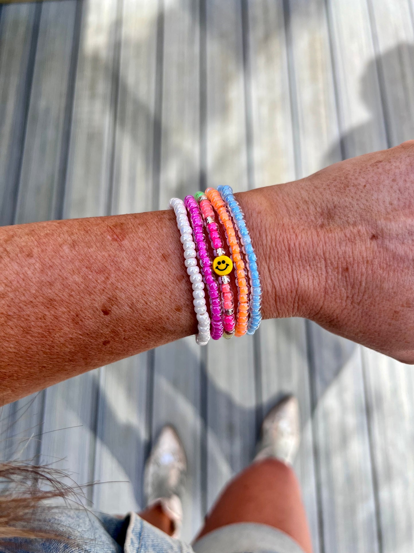 Tiny Smiley Bracelet Stack of 5