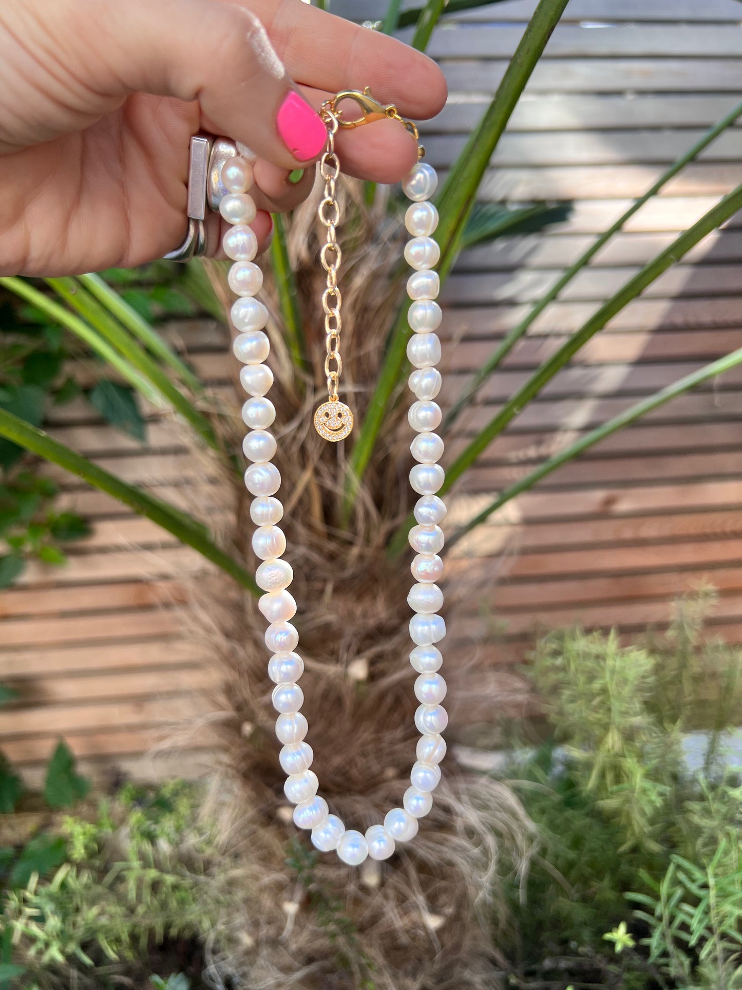 Gold Smiley Freshwater Pearl Necklace