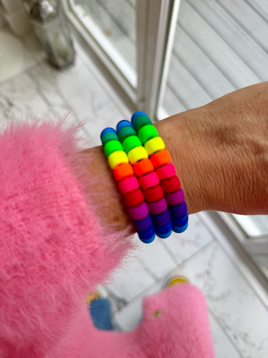 Matte Neon Czech Glass Pony Bead Bracelet