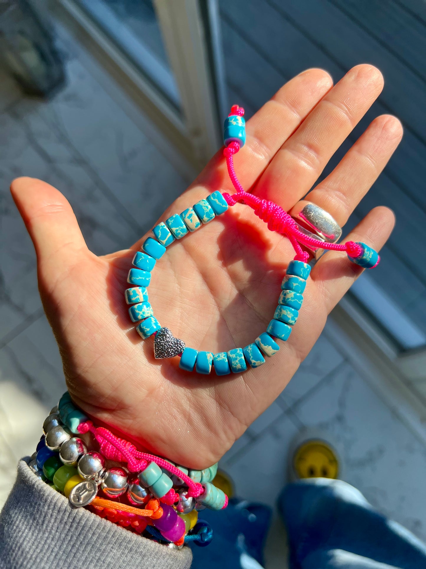 Blue Jasper Heart Gemstone Bracelet
