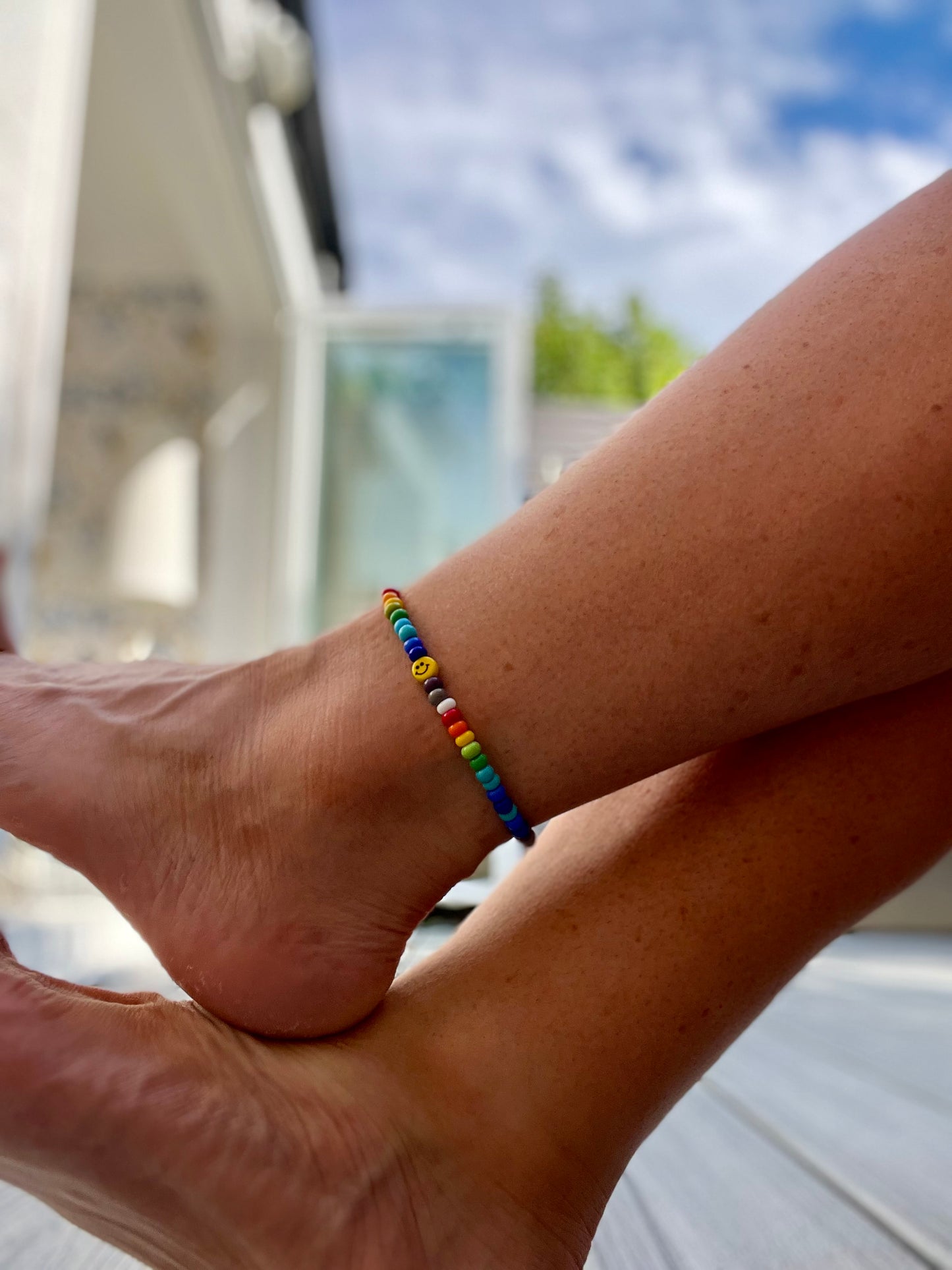 Tiny Smiley Rainbow Anklet
