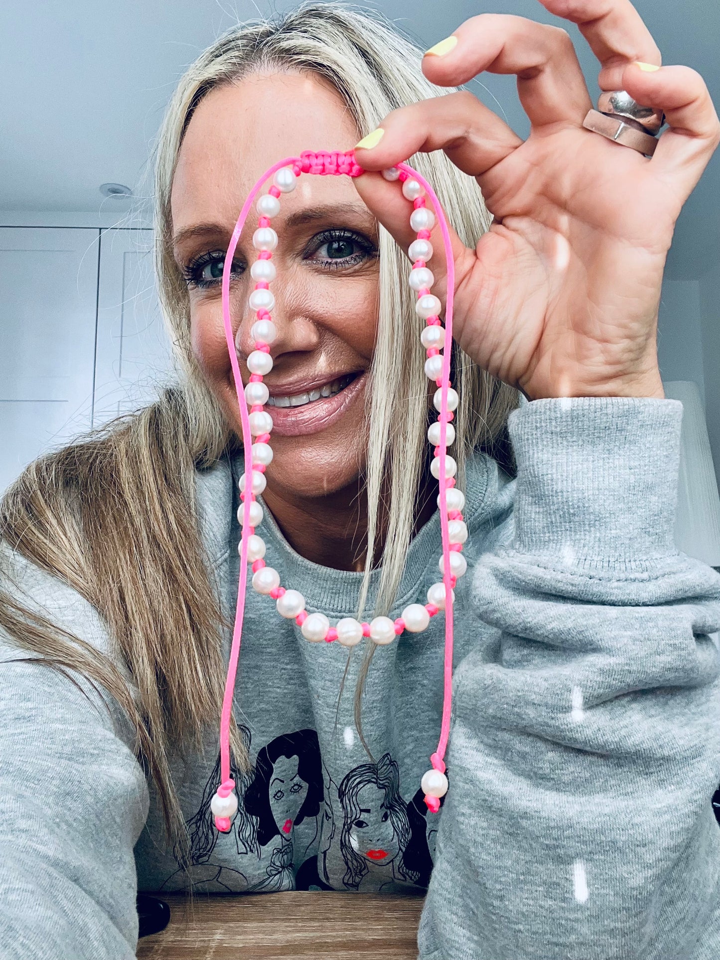 Neon Hand Knotted Pearl Necklace