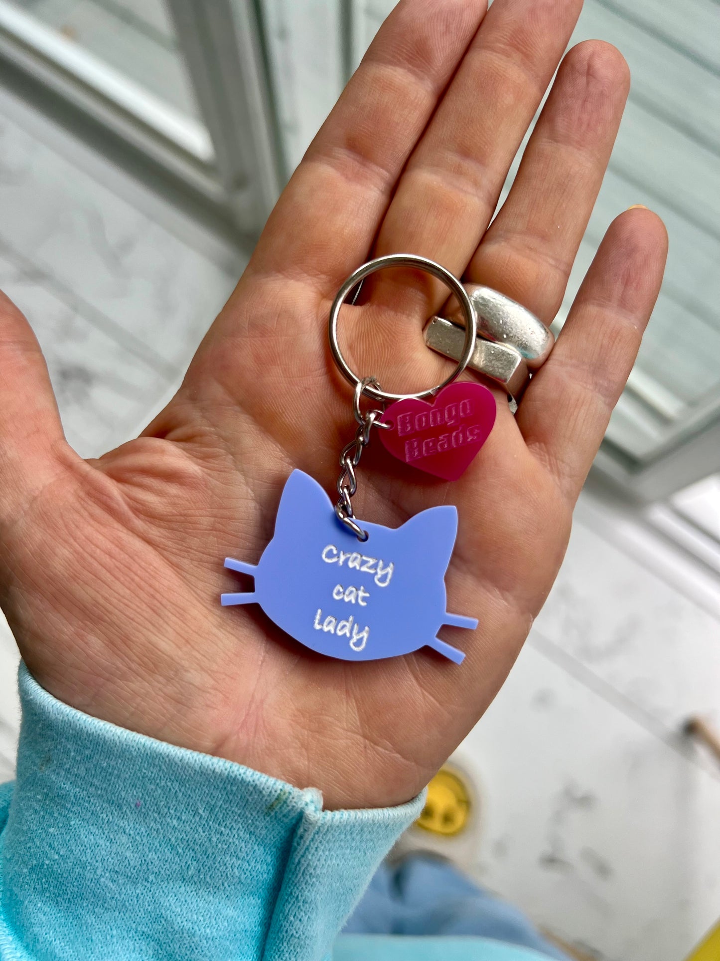 Crazy Cat Lady Key Ring (Bubblegum Blue)