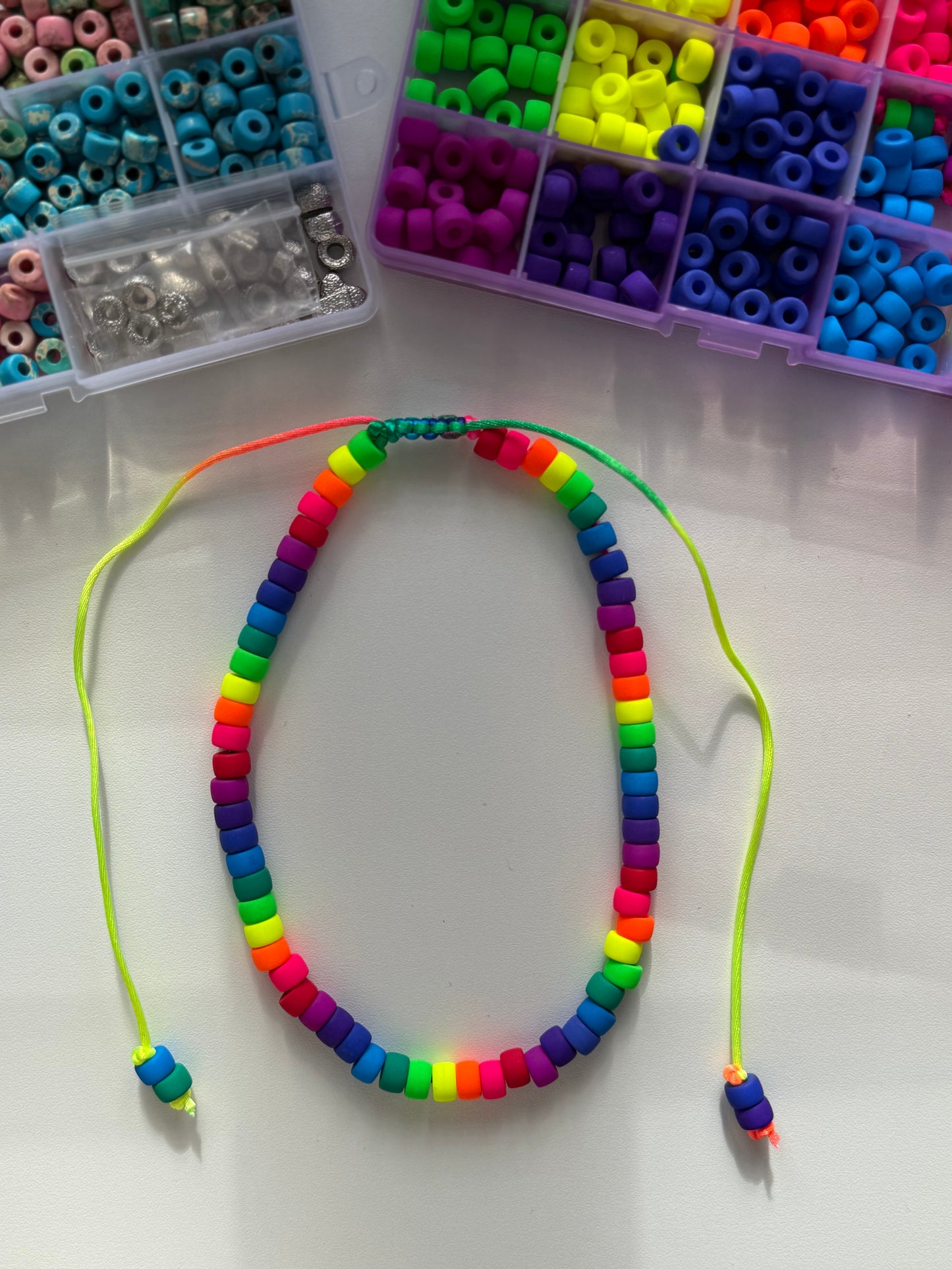 Matte Neon Czech Glass Pony Bead Necklace