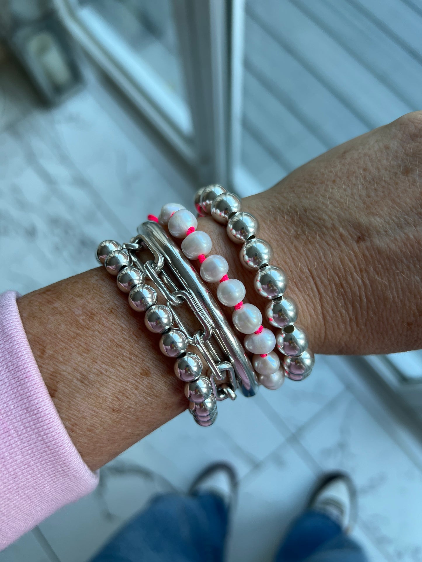 Chunky Stretch Silver Ball Bracelet
