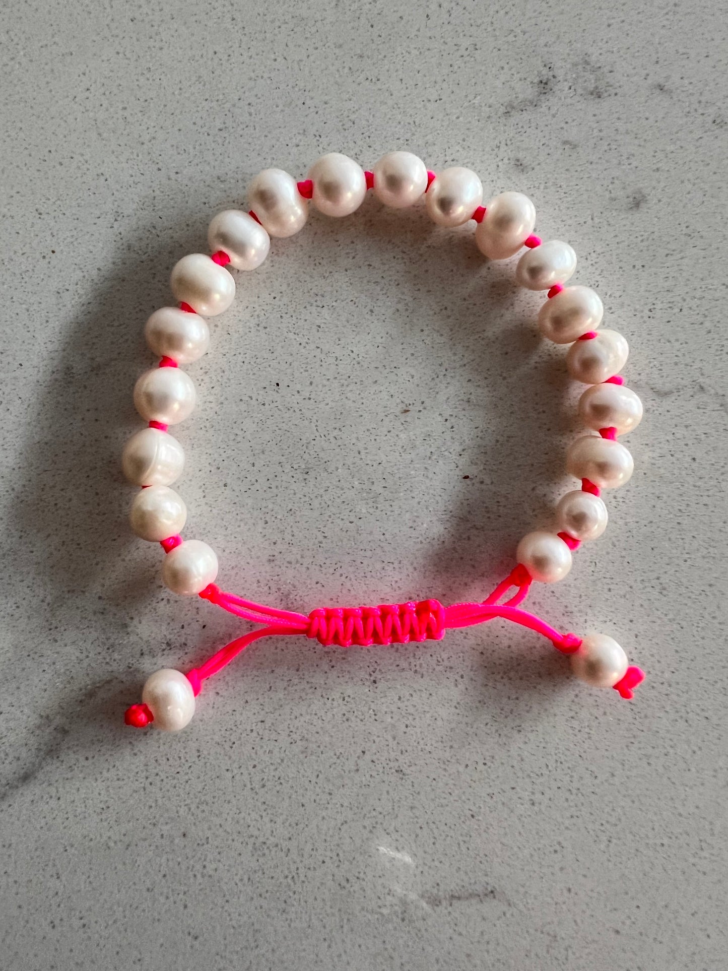 Hand Knotted Neon Pink Pearl Bracelet