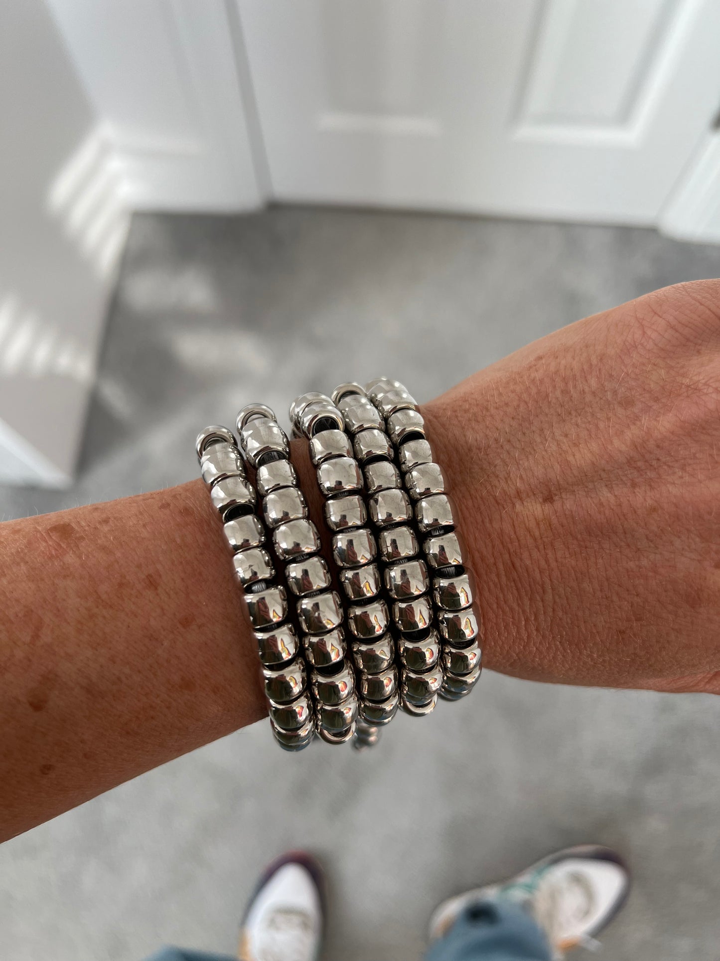 Silver Beaded Necklace & Bracelet Set