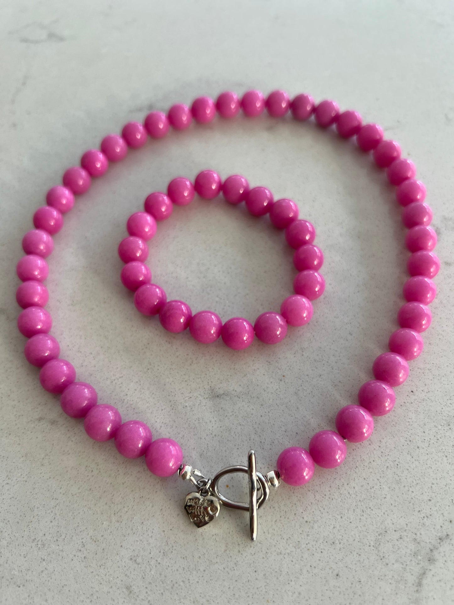 Pink Jade Semi-Precious Necklace & Bracelet Set 🩷