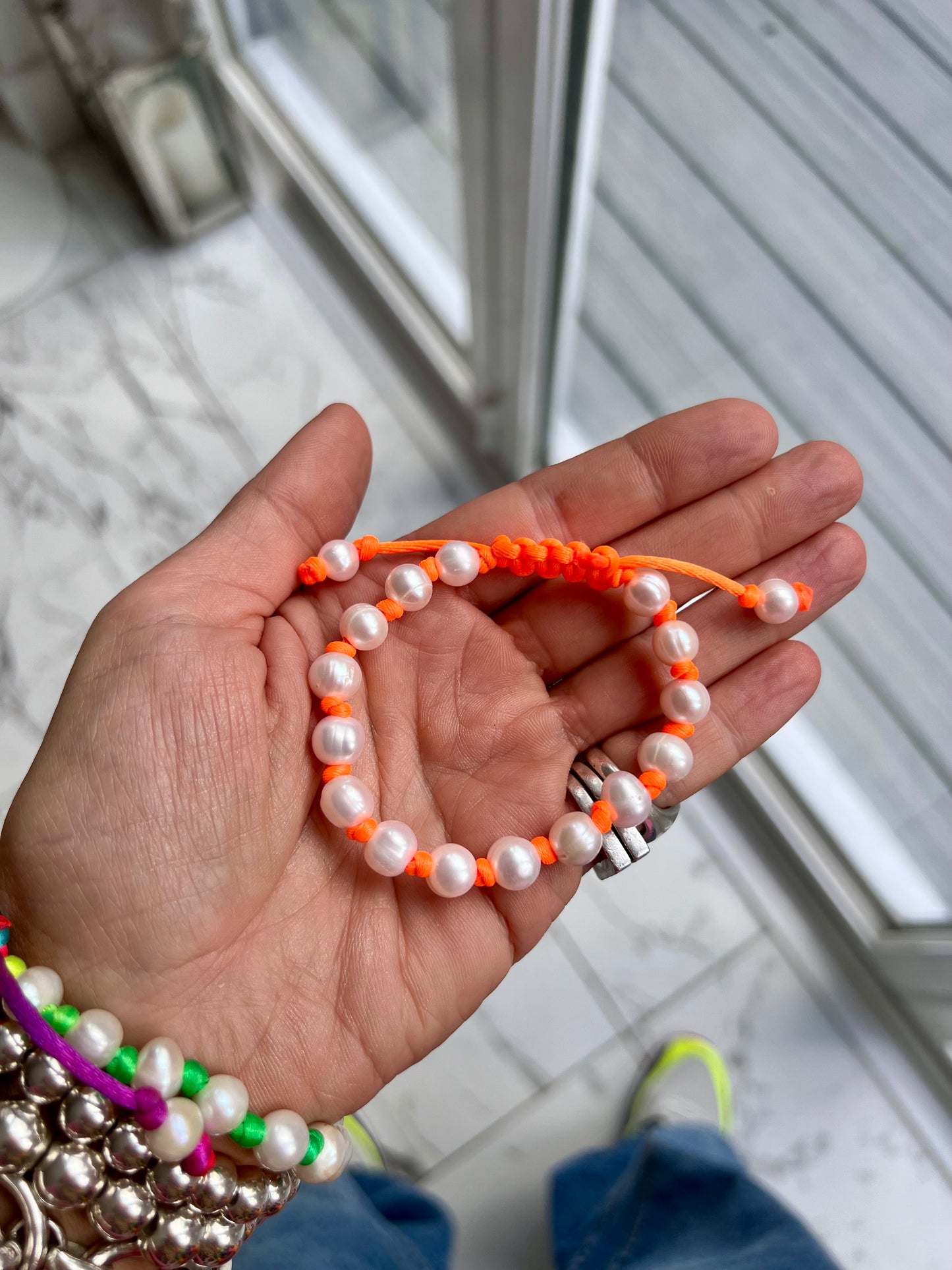 Neon Hand Knotted Pearl Bracelet