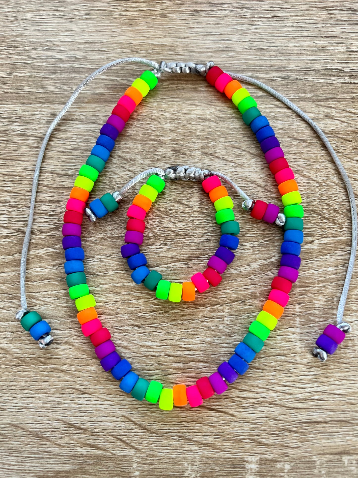 Matte Neon Czech Glass Necklace & Bracelet Set