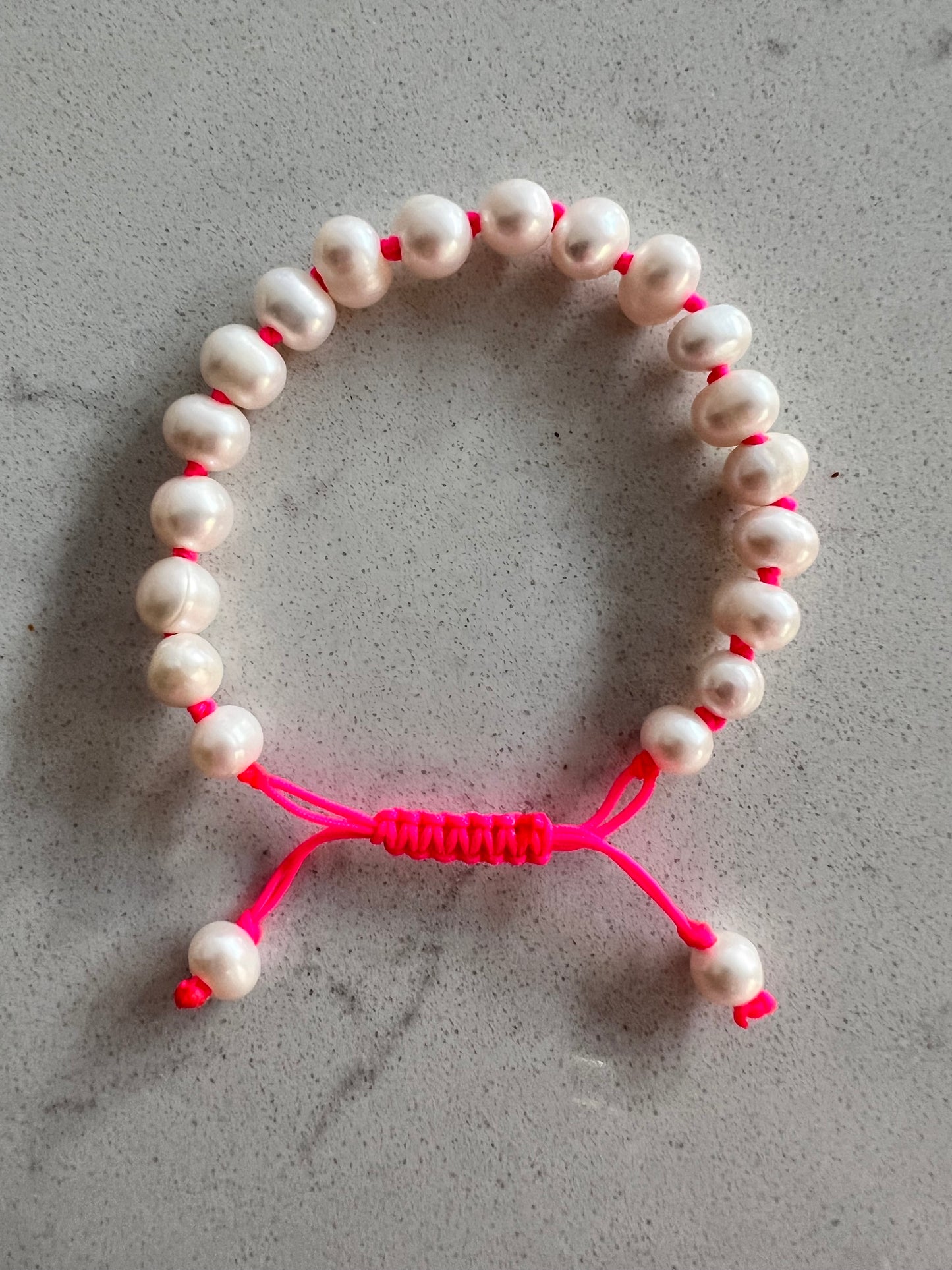 Hand Knotted Neon Pink Pearl Bracelet