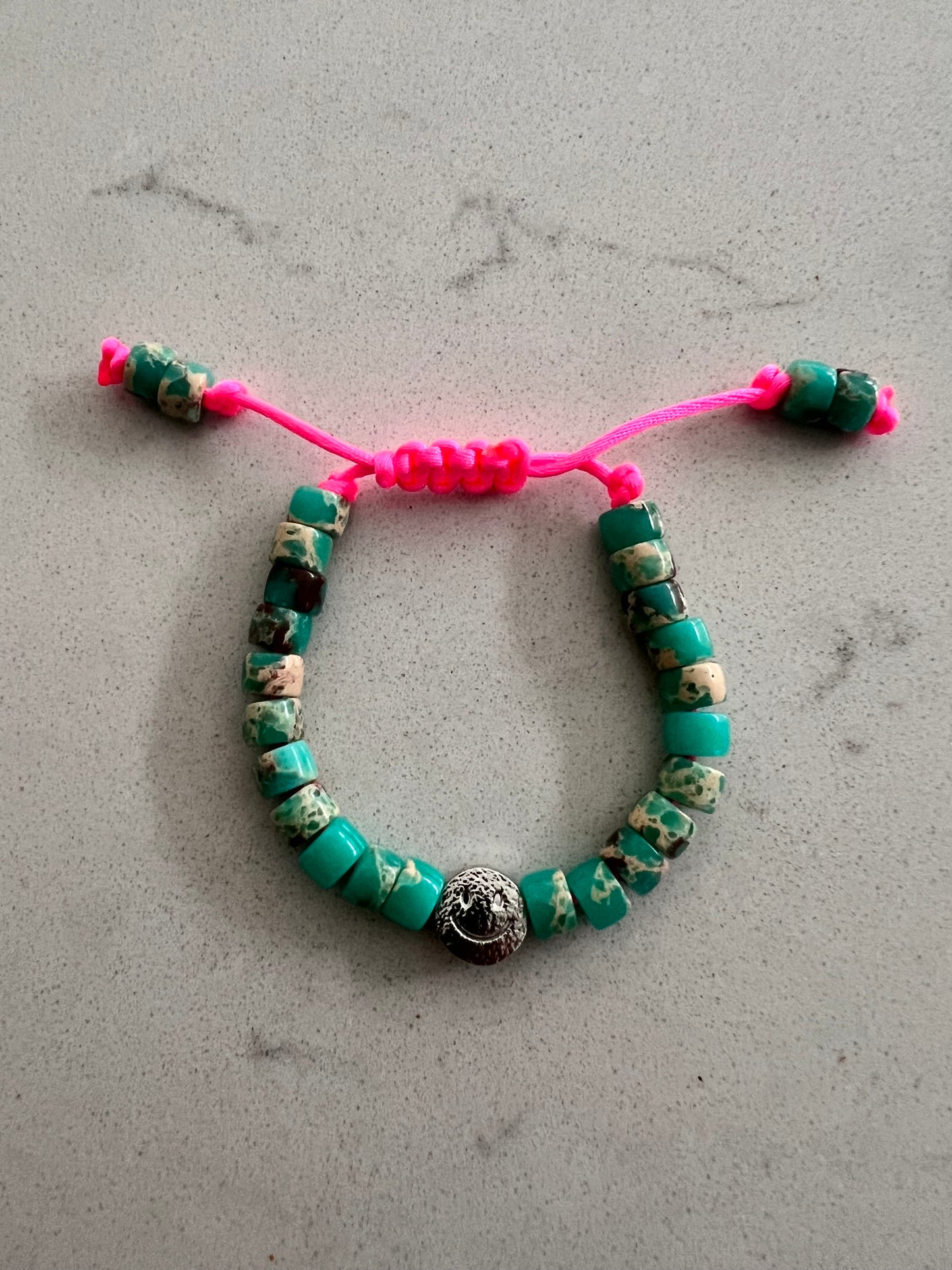 Silver Smiley Teal Gemstone Bracelet