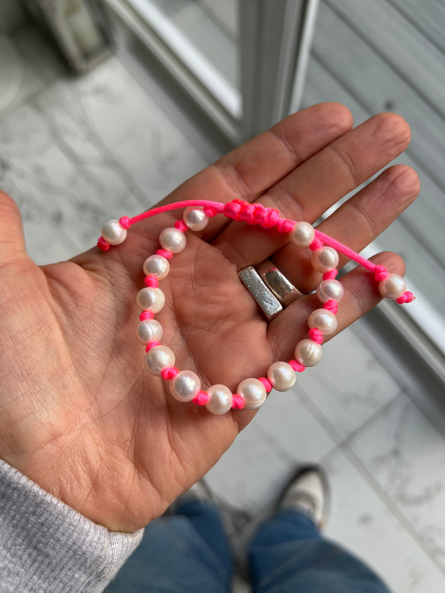 Neon Hand Knotted Pearl Bracelet