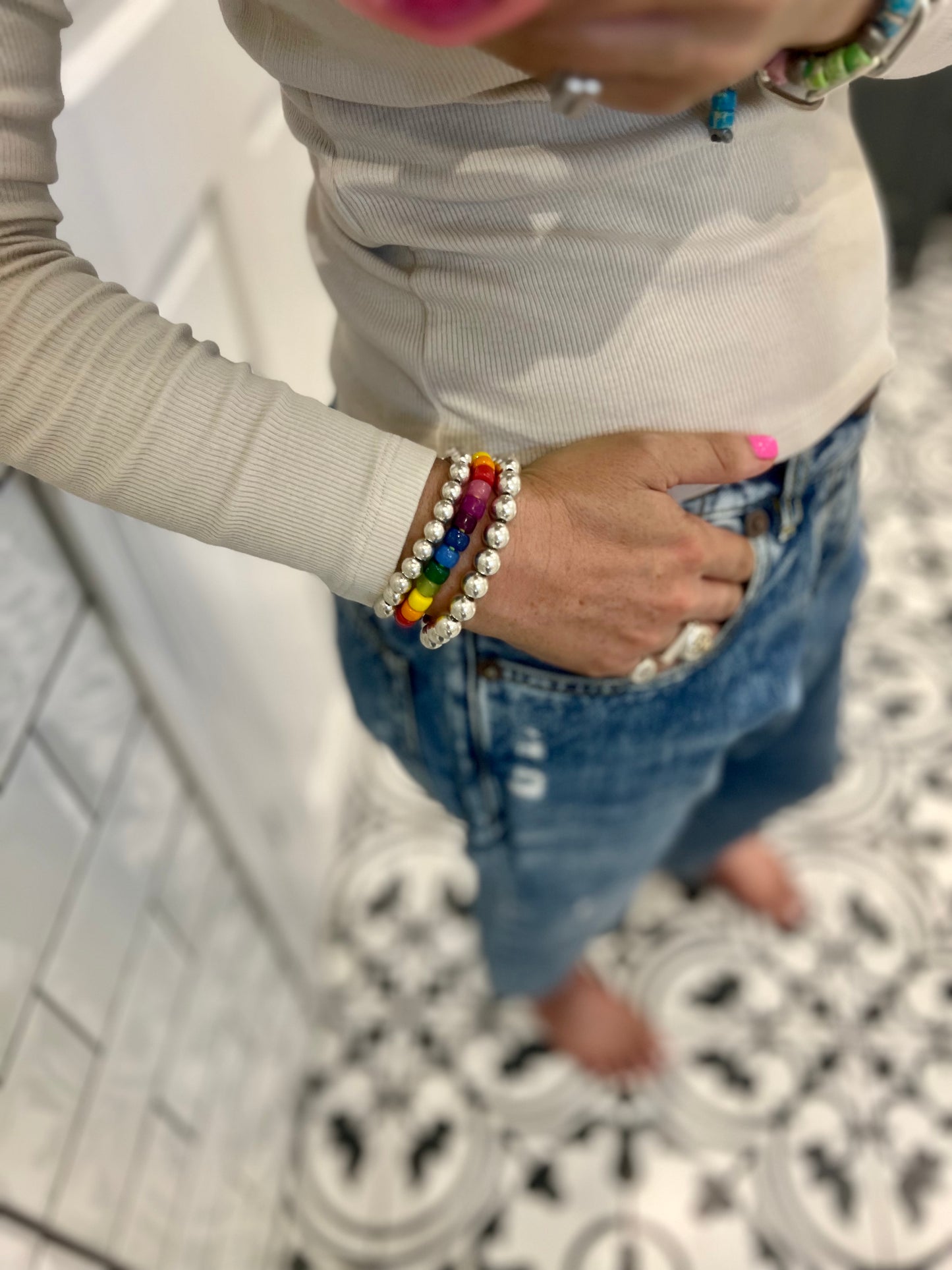 Chunky Stretch Silver Ball Bracelet