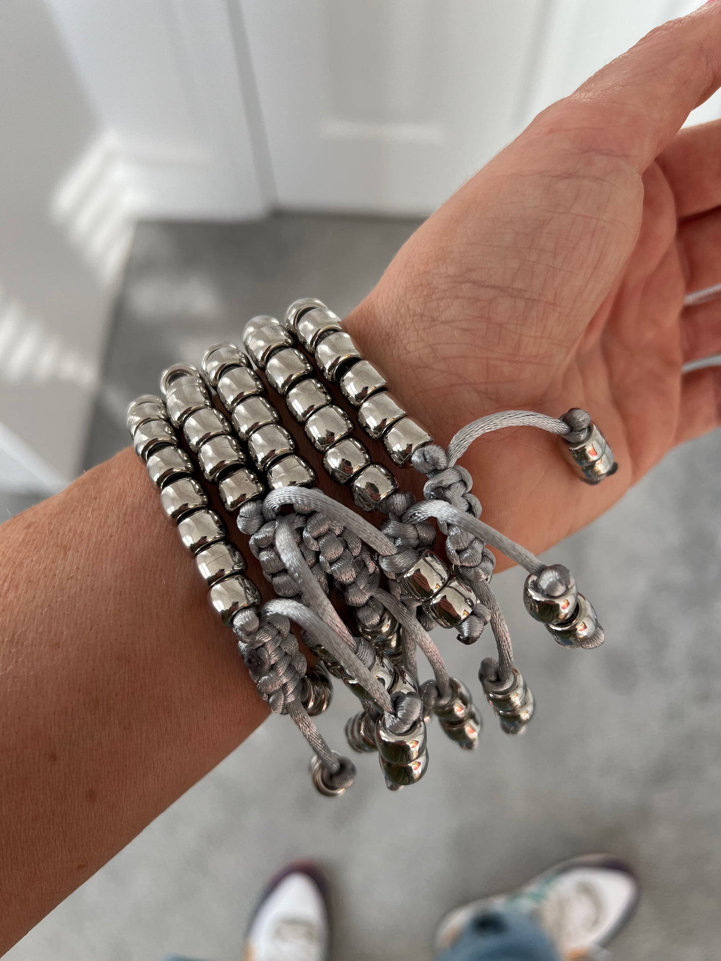 Silver Beaded Necklace & Bracelet Set