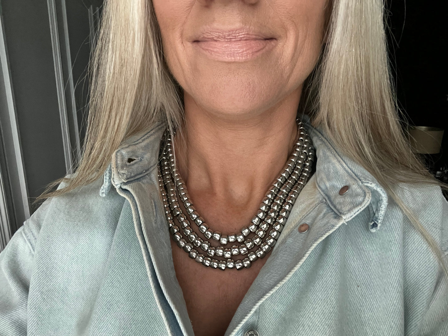 Silver Beaded Necklace & Bracelet Set