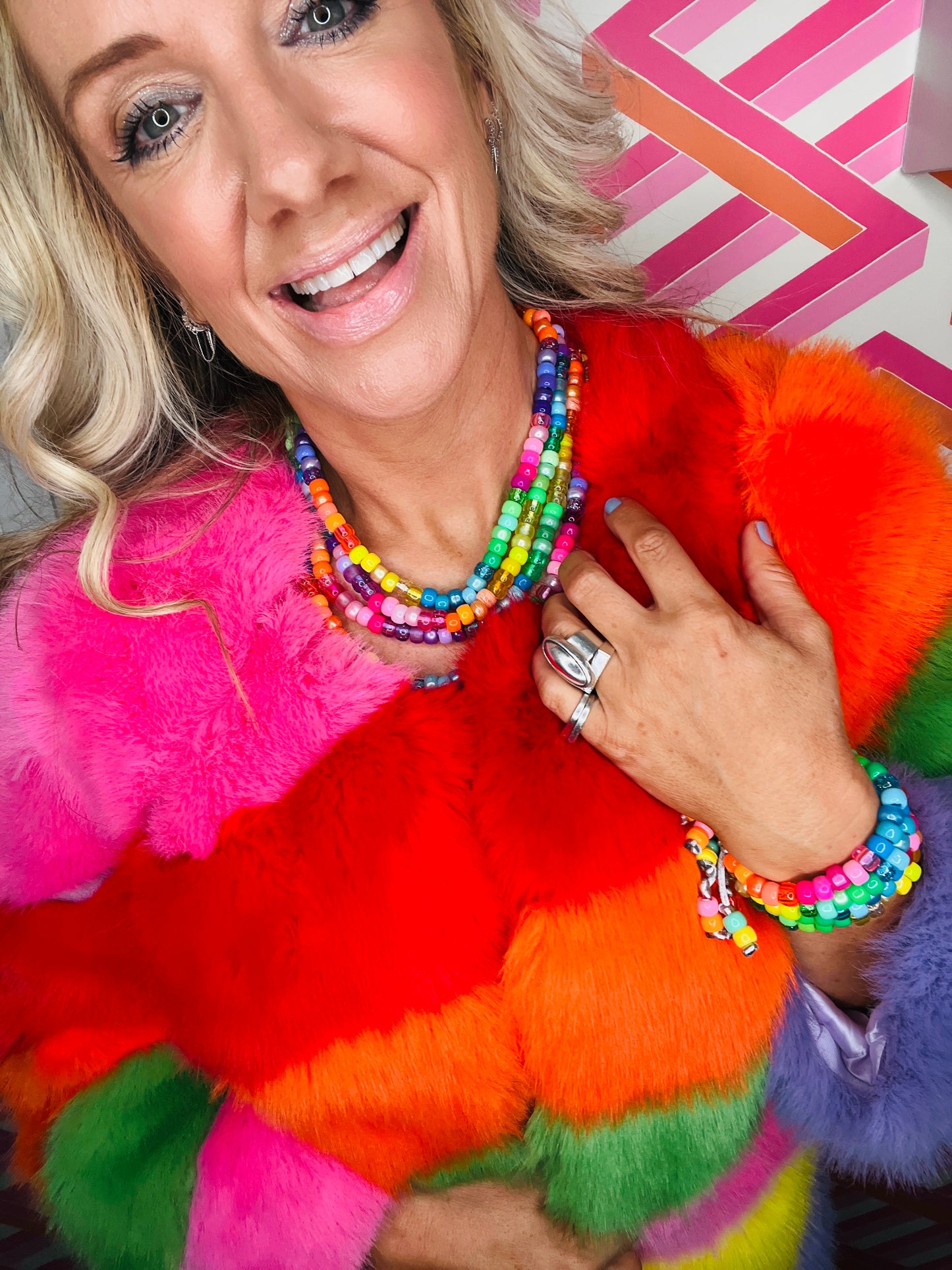 Rainbow Beaded Necklace & Bracelet Set