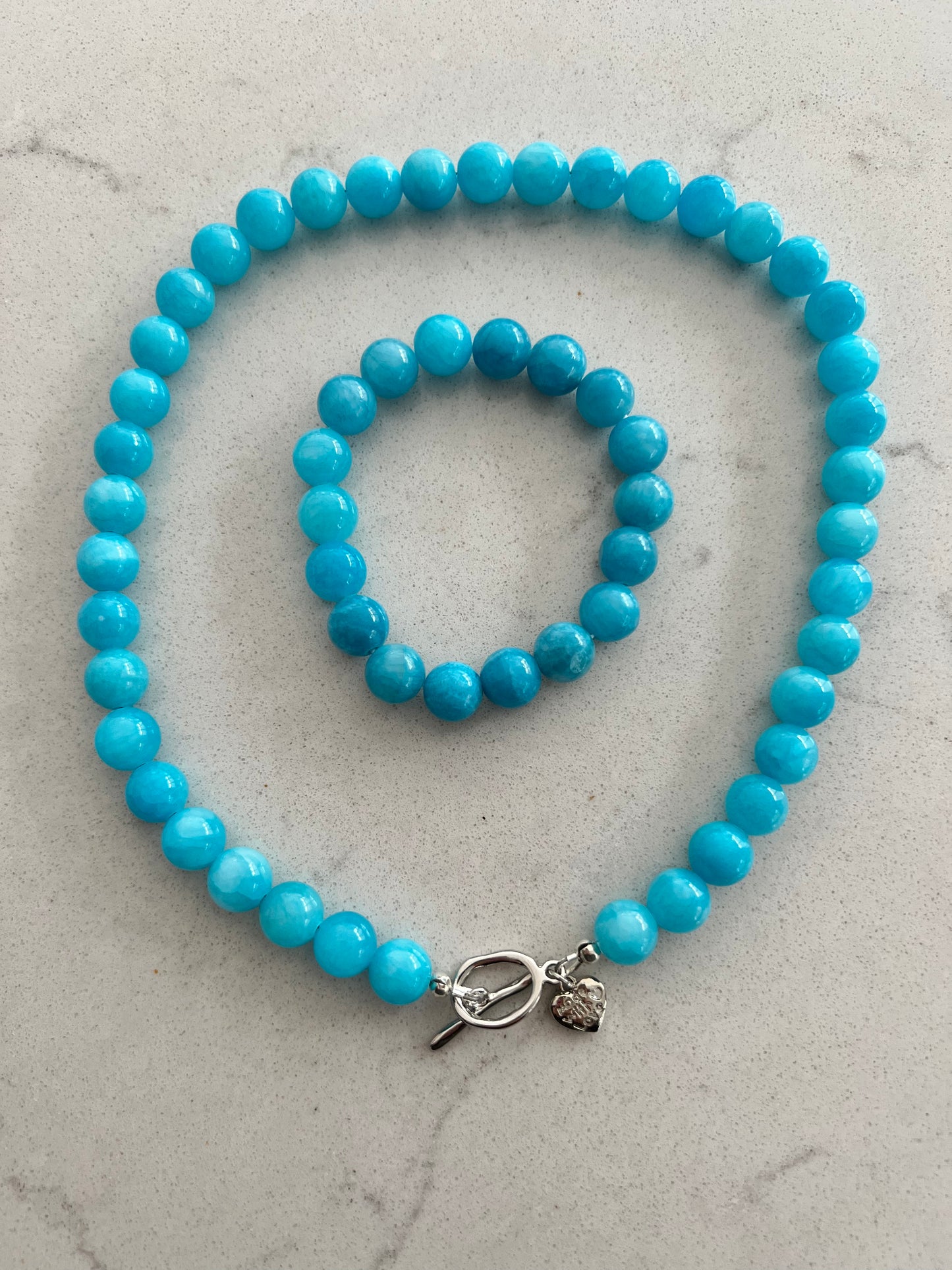 Blue Jade Semi-Precious Necklace & Bracelet Set π©΅π