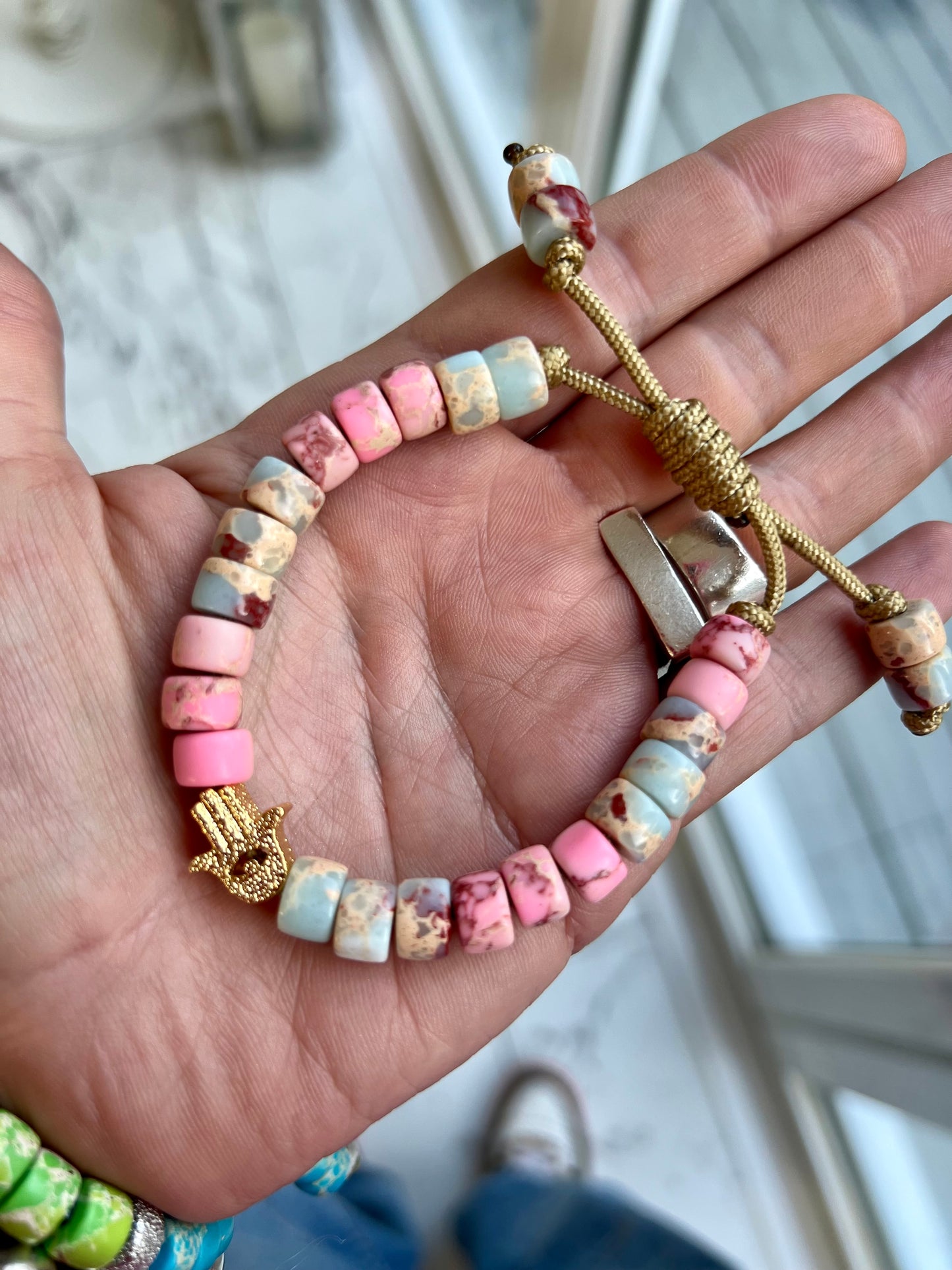 Gold Hamsa Marble Gemstone Bracelet