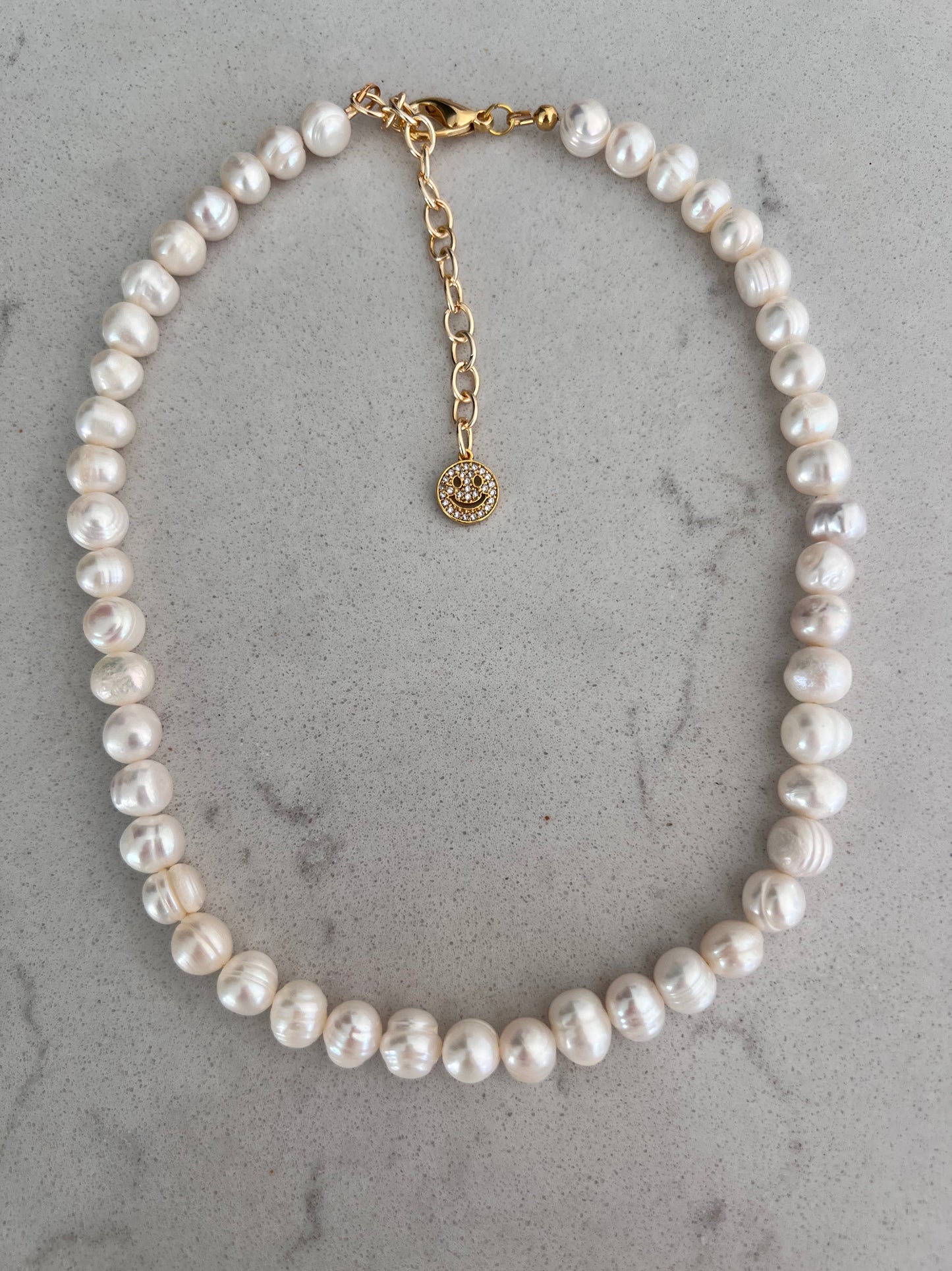 Gold Smiley Freshwater Pearl Necklace