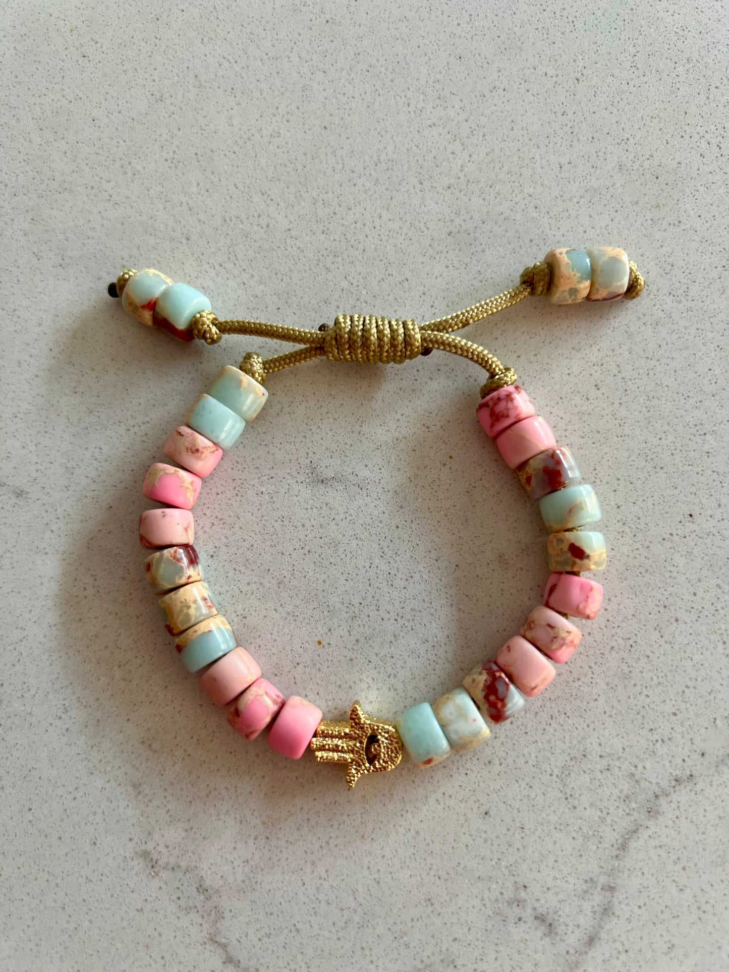 Gold Hamsa Marble Gemstone Bracelet