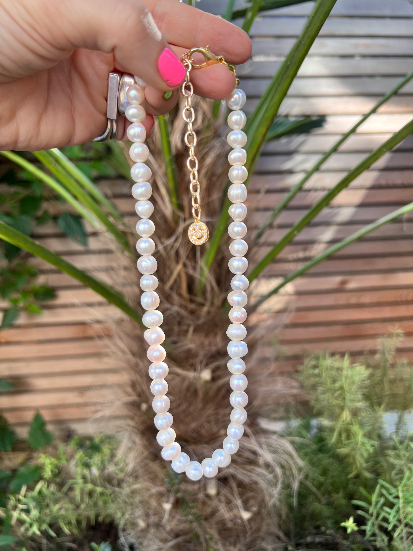 Gold Smiley Freshwater Pearl Necklace