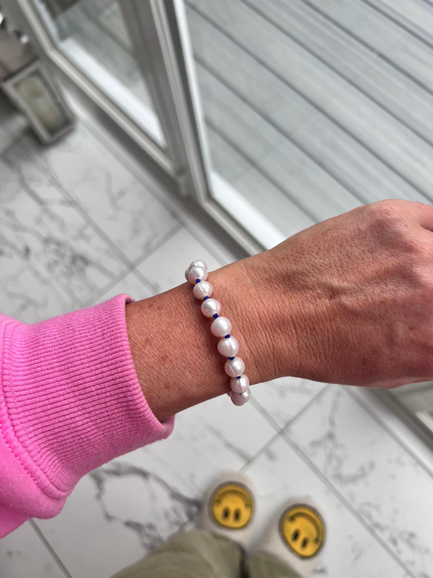 Hand Knotted Blue Pearl Bracelet