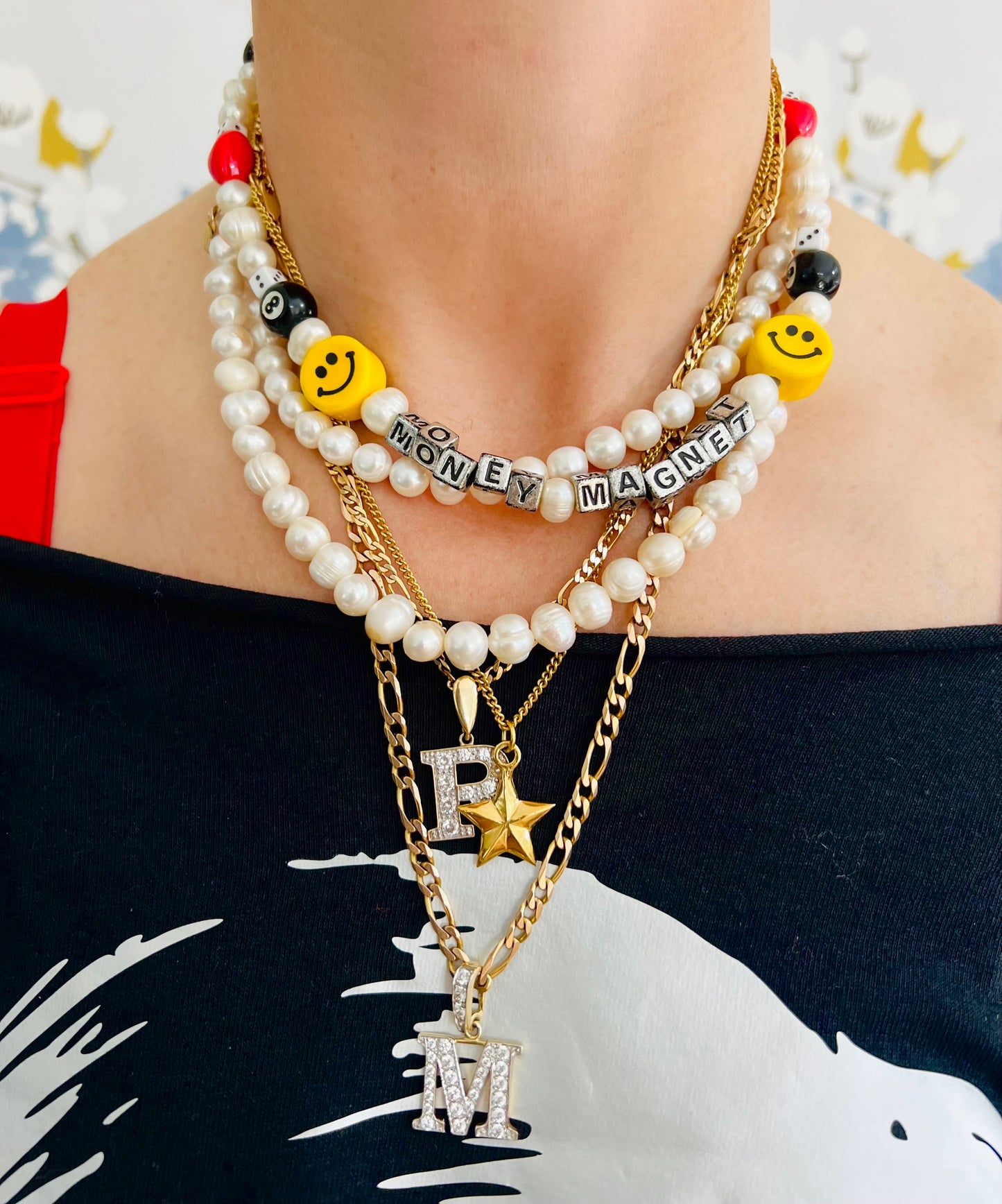 Gold Smiley Freshwater Pearl Necklace
