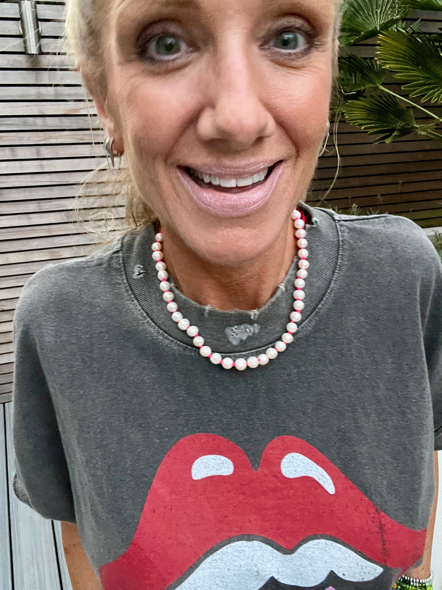 Hand Knotted Neon Pink Pearl Necklace