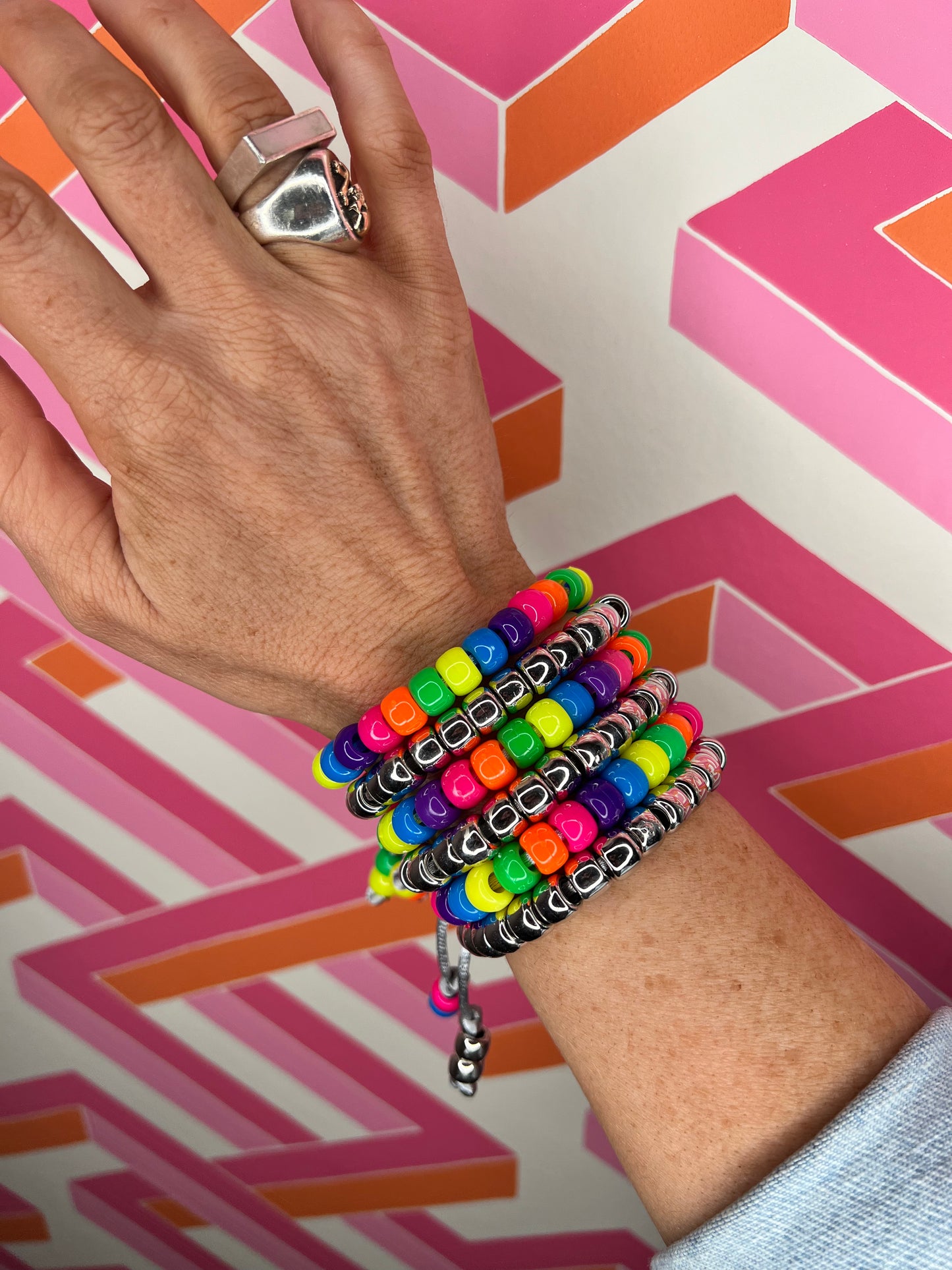 Neon Beaded Necklace & Bracelet Set