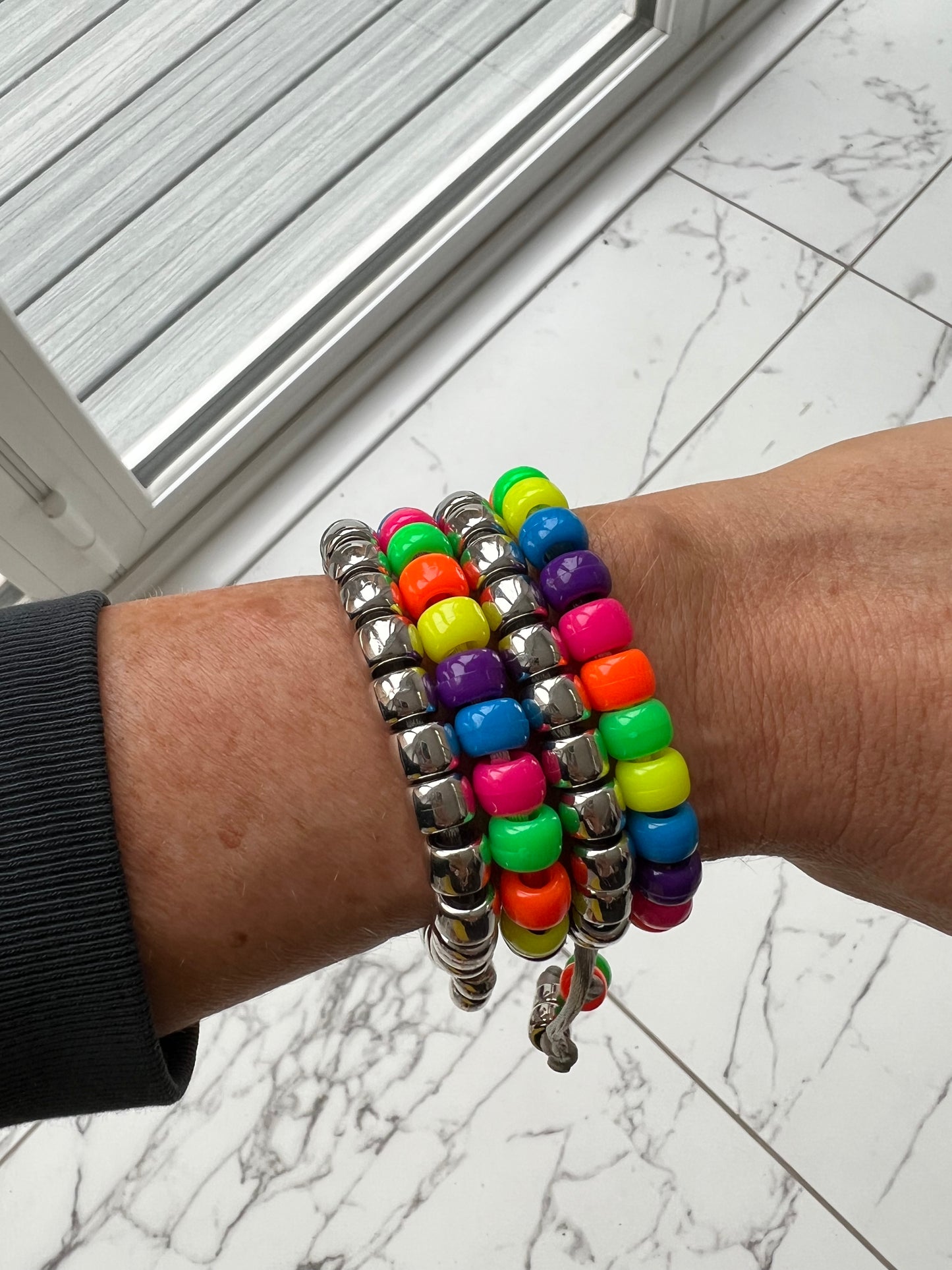 Neon Beaded Necklace & Bracelet Set