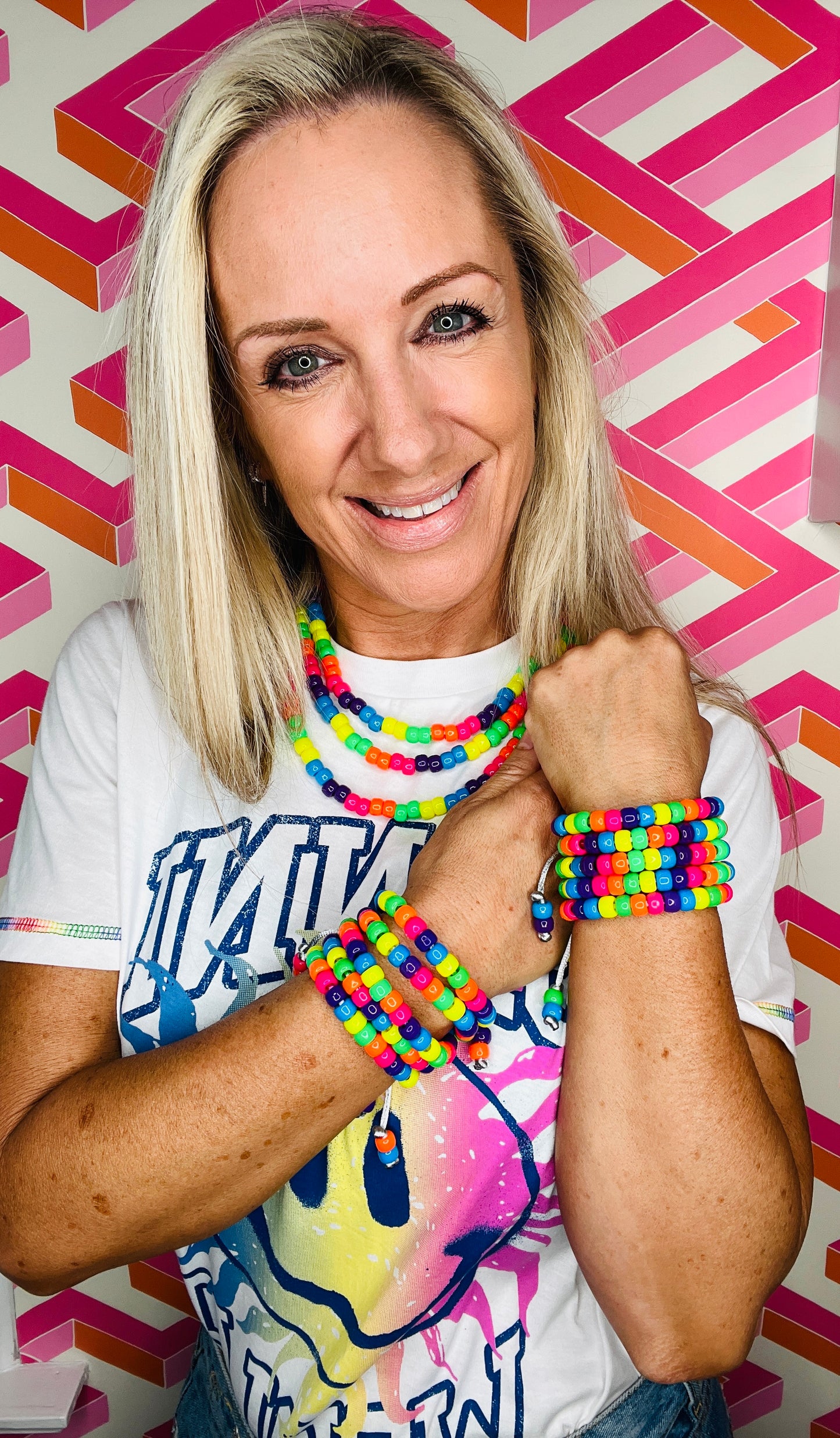 Neon Beaded Necklace & Bracelet Set