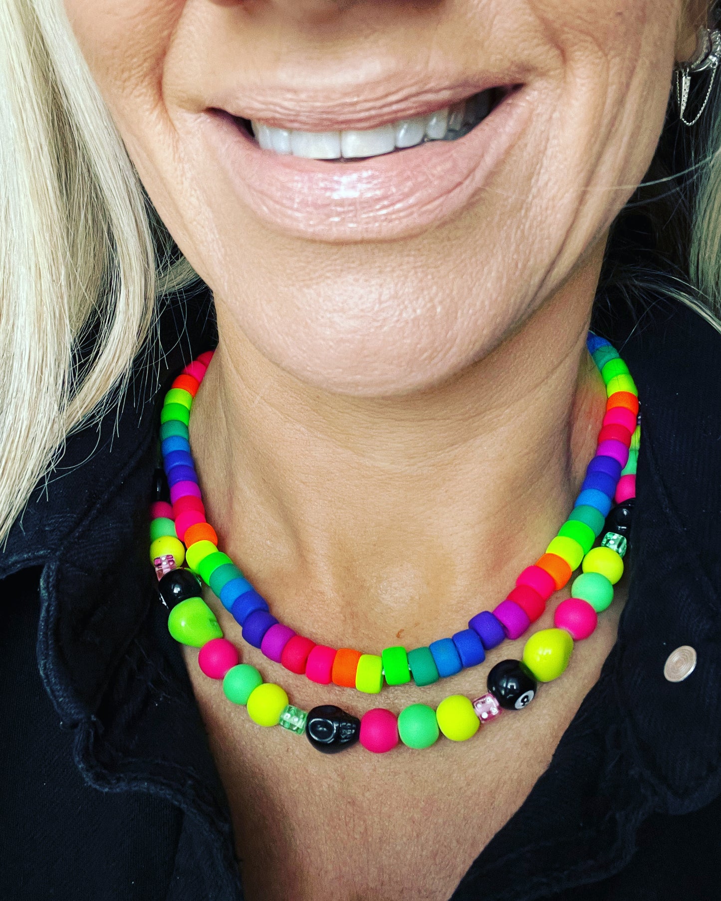 Matte Neon Czech Glass Pony Bead Necklace