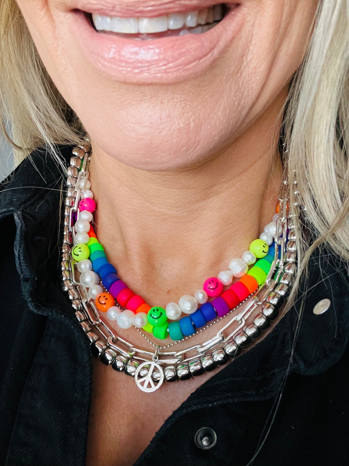 Matte Neon Czech Glass Pony Bead Necklace