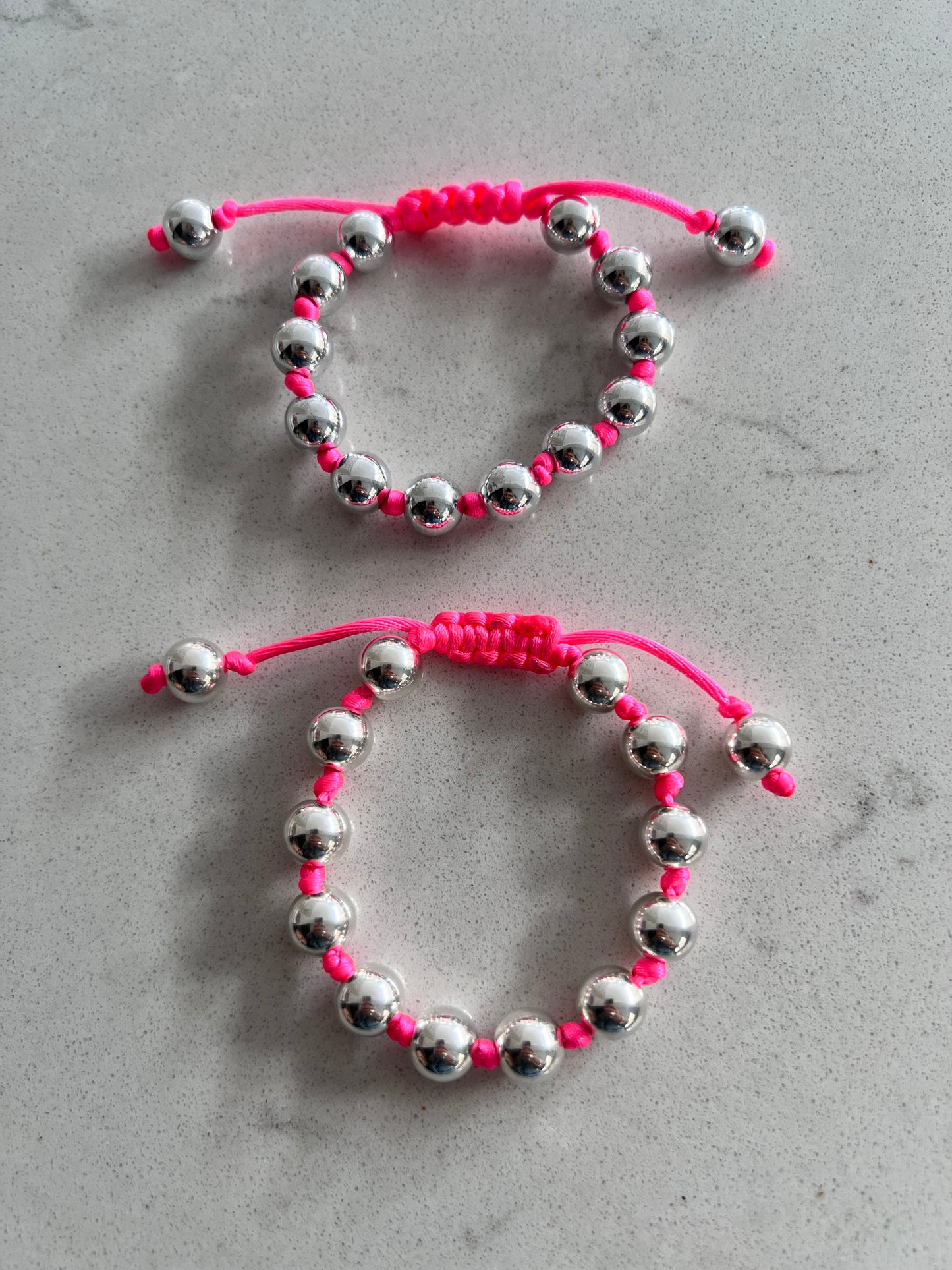 Hand Knotted Neon Silver Beaded Bracelet