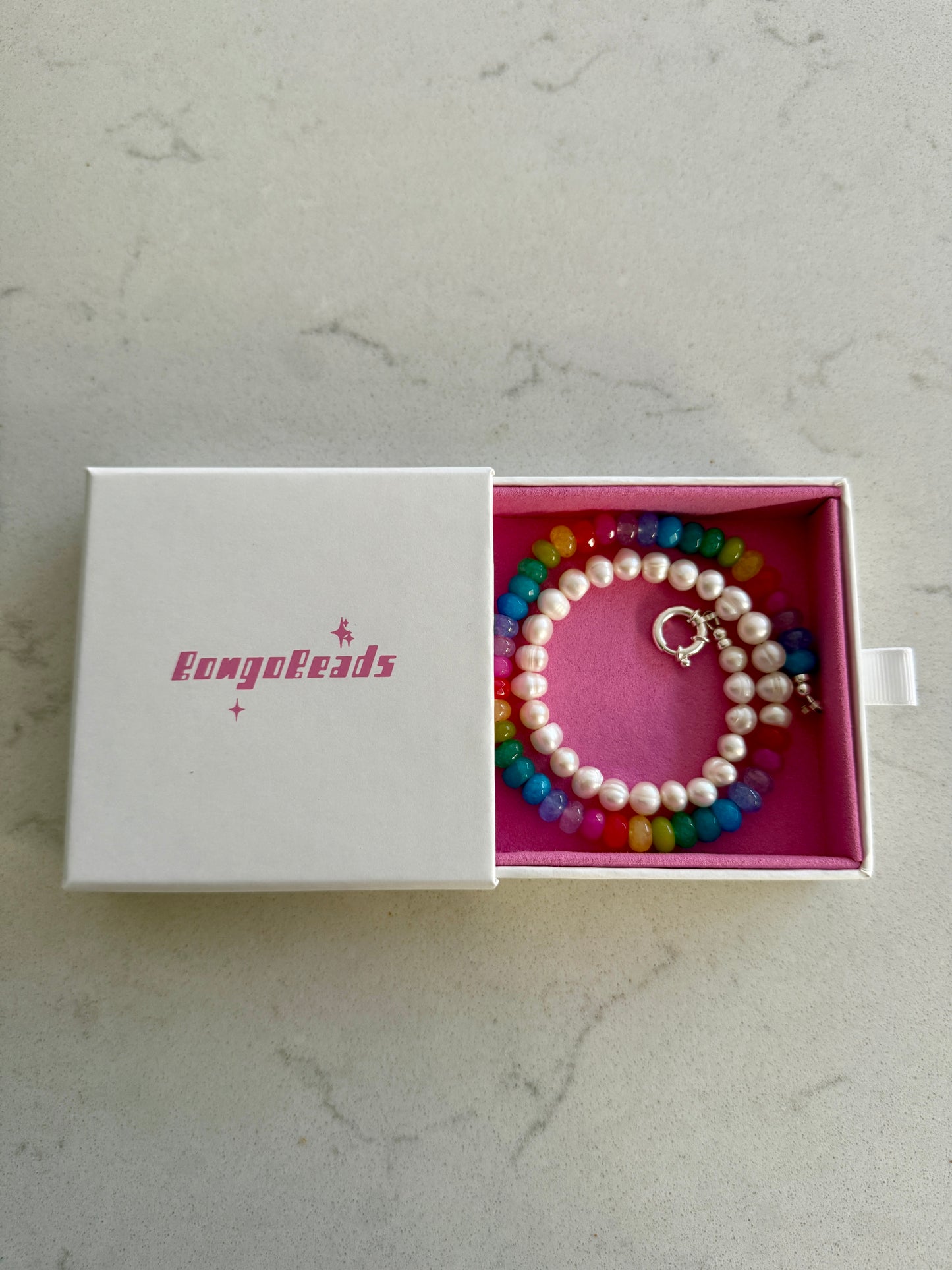 Half Pearl Half Gemstone Necklace