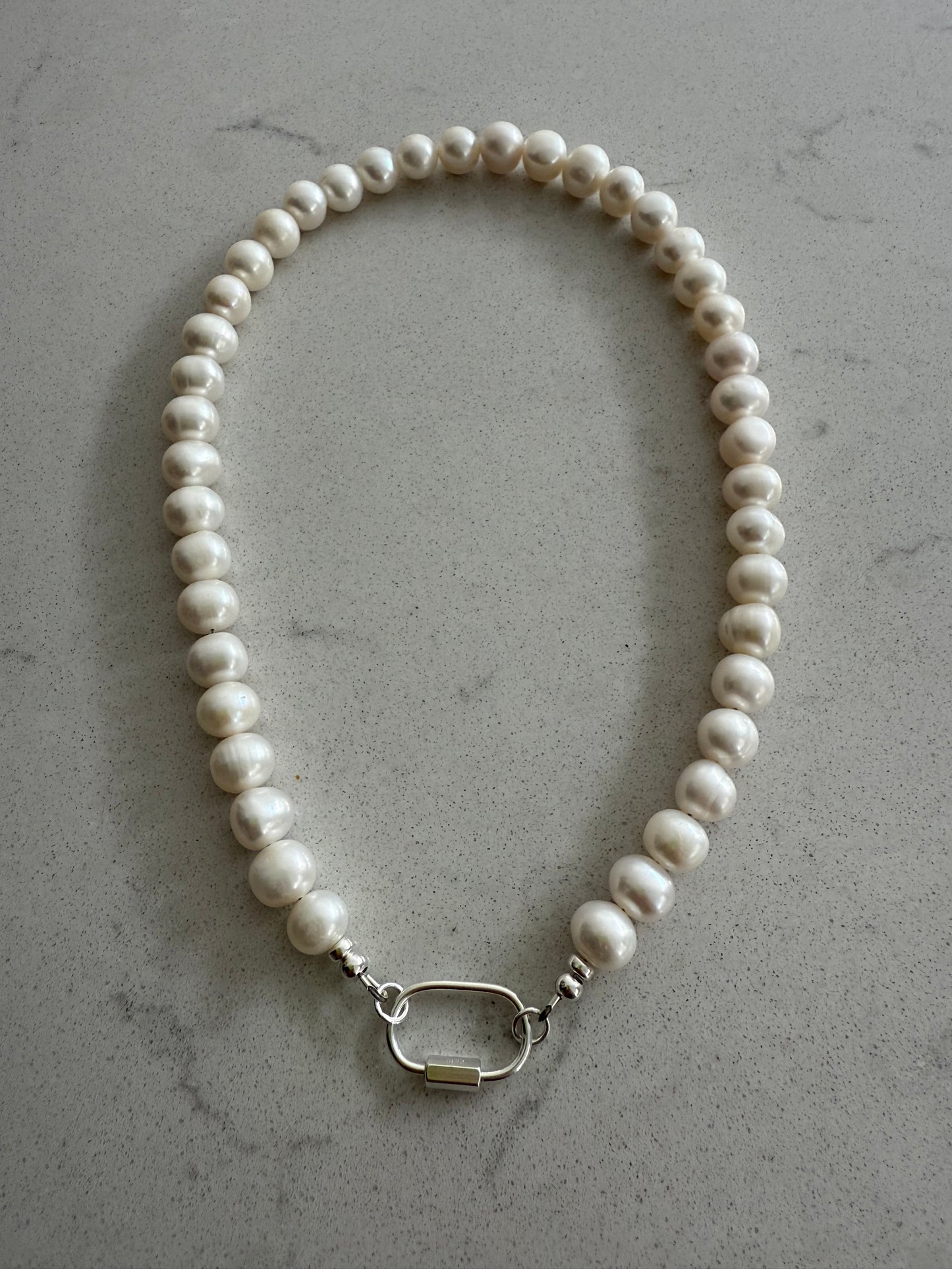 Chunky Pearl Necklace with Oval Carabiner Clasp