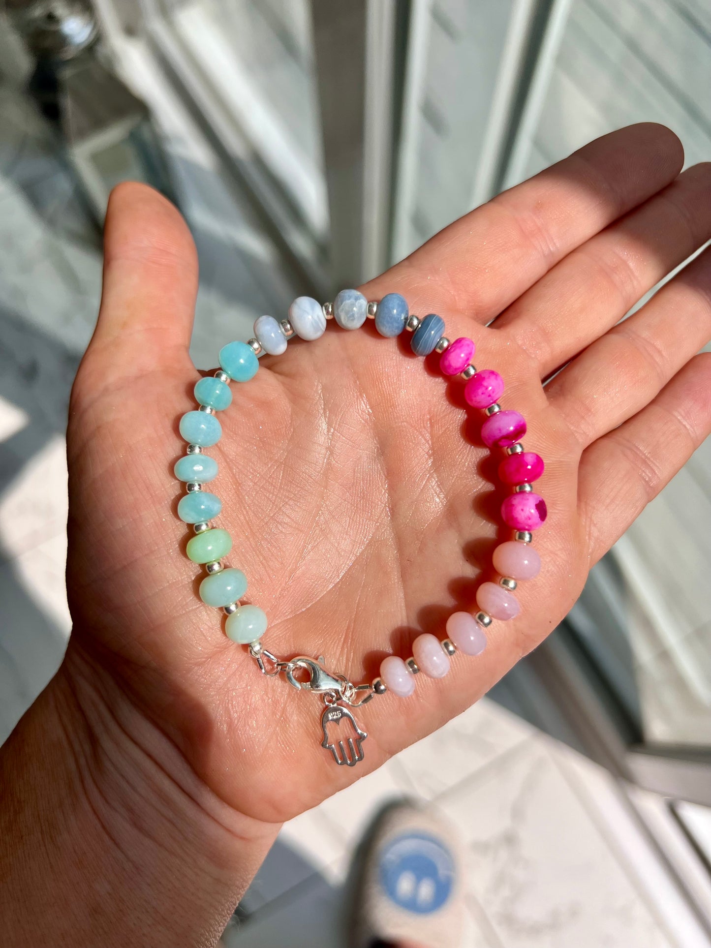 Ombré Opal Bracelet with Hamsa Charm