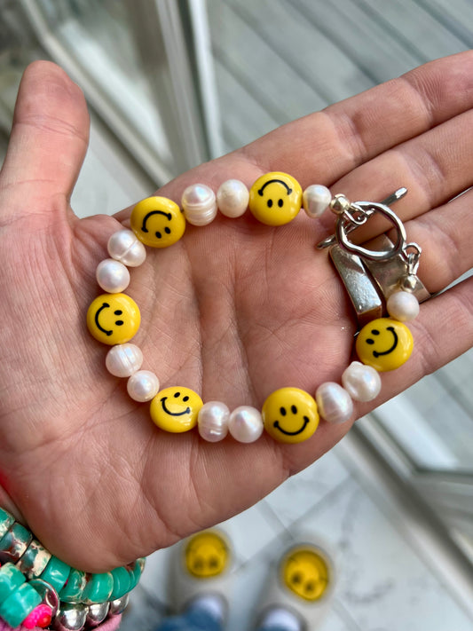 Yellow Smartie Smiley Freshwater Pearl Bracelet