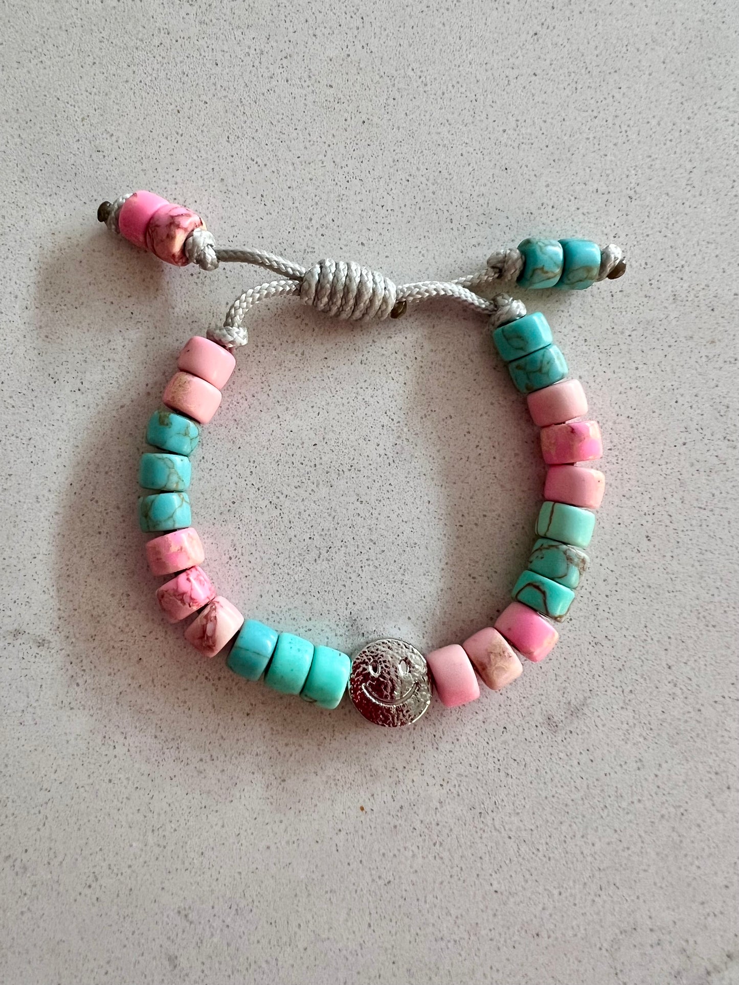 Silver Smiley & Turquoise/Pink Gemstone Bracelet