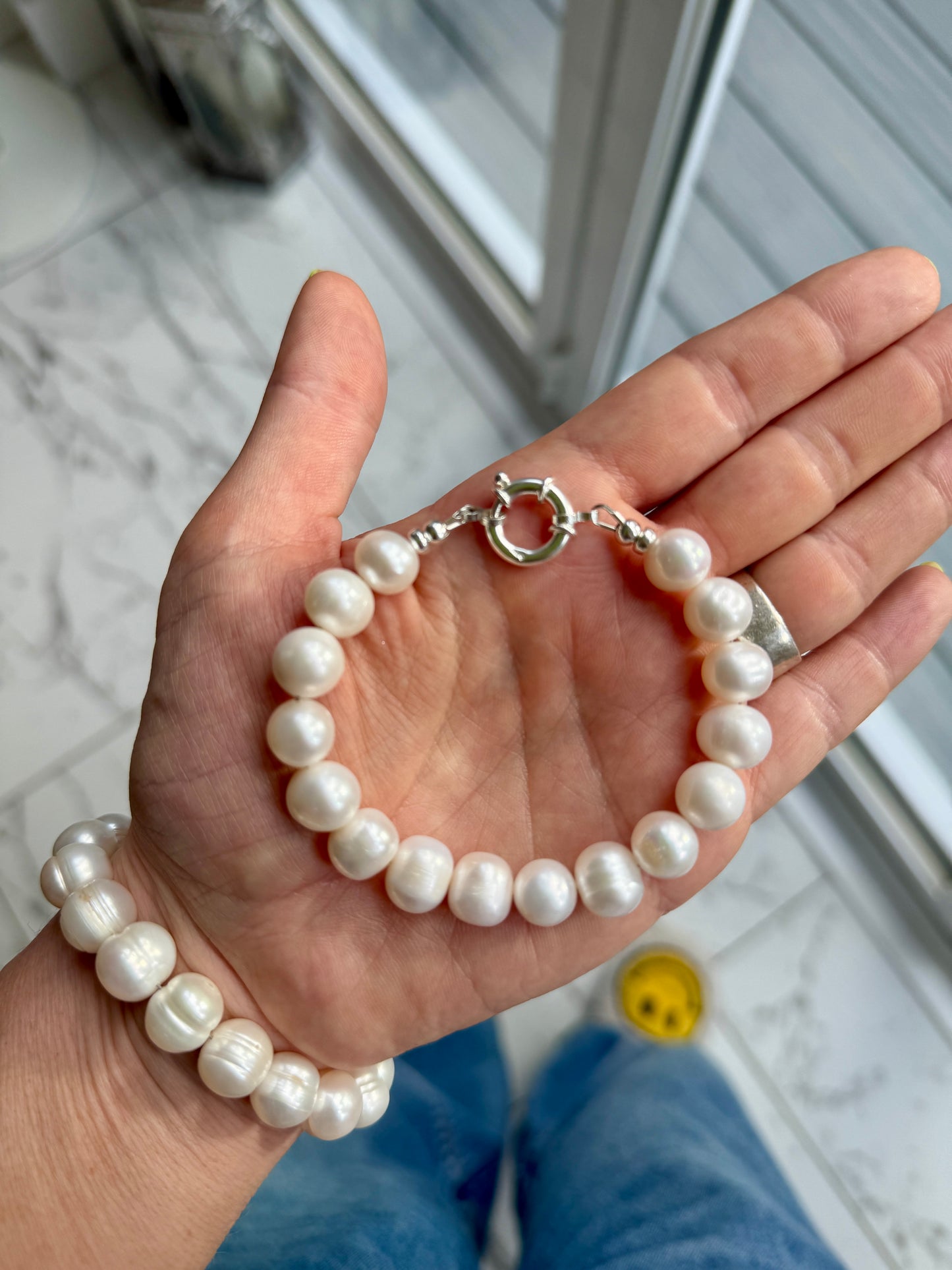 Chunky Pearl Bracelet with Sterling Silver Bolt Clasp